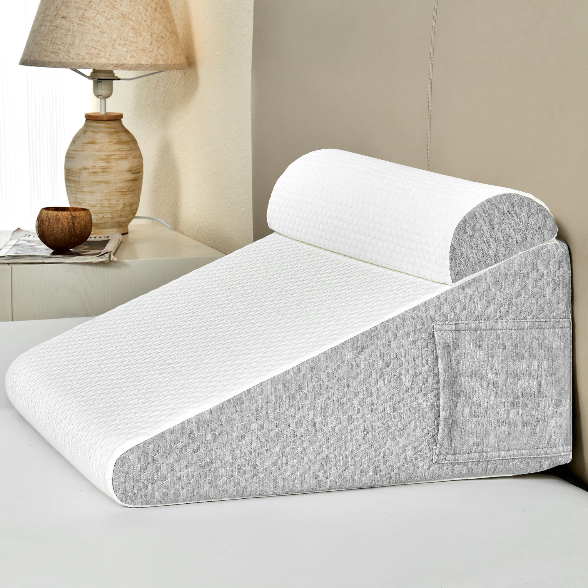 Coussin en Mousse à mémoire de Forme pour lit et canapé, Coussin de Lecture, Coussin arrière avec tête Semi-Circulaire, Gris Clair