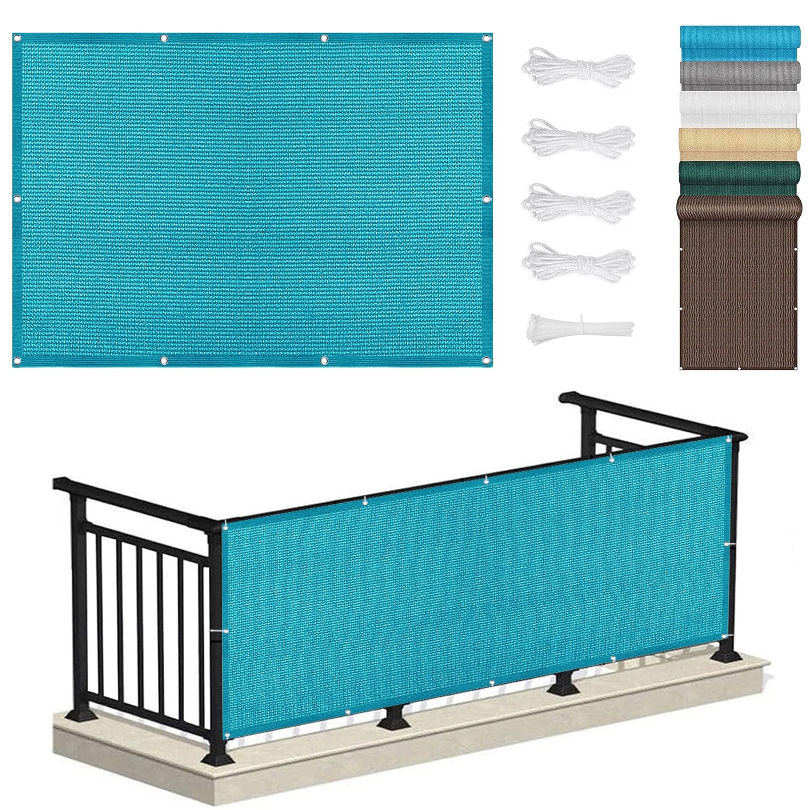 Voile d'ombrage 7x9m bleu ciel avec oeillets et cordons de fixation