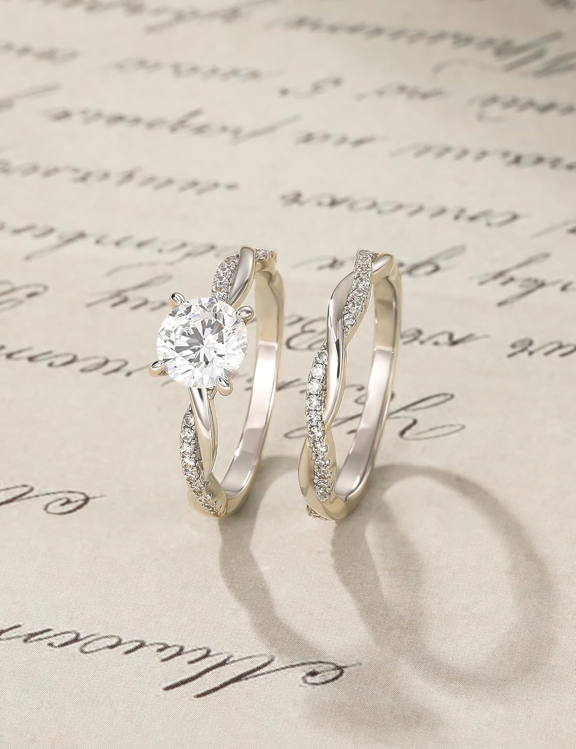 Mameloly 1.5ct Engagement Rings for Women Round Bridal Ring Sets Cubic Zirconia Wedding Band Twisting Infinity Pave Set Size 3-12 - Image 2