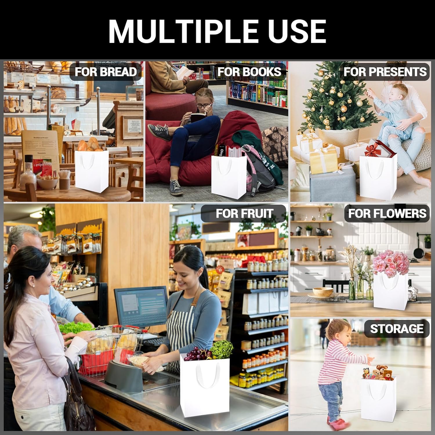 EUSOAR Kraft Paper Gift Bags, 20pcs 7.8" x 3.9" x 11" Paper Bags with Handles Bulk, Shopping Merchandise Handle Lunch Gift Wrap Bag for Business Birthday Wedding Bridal Party Favors - Image 4