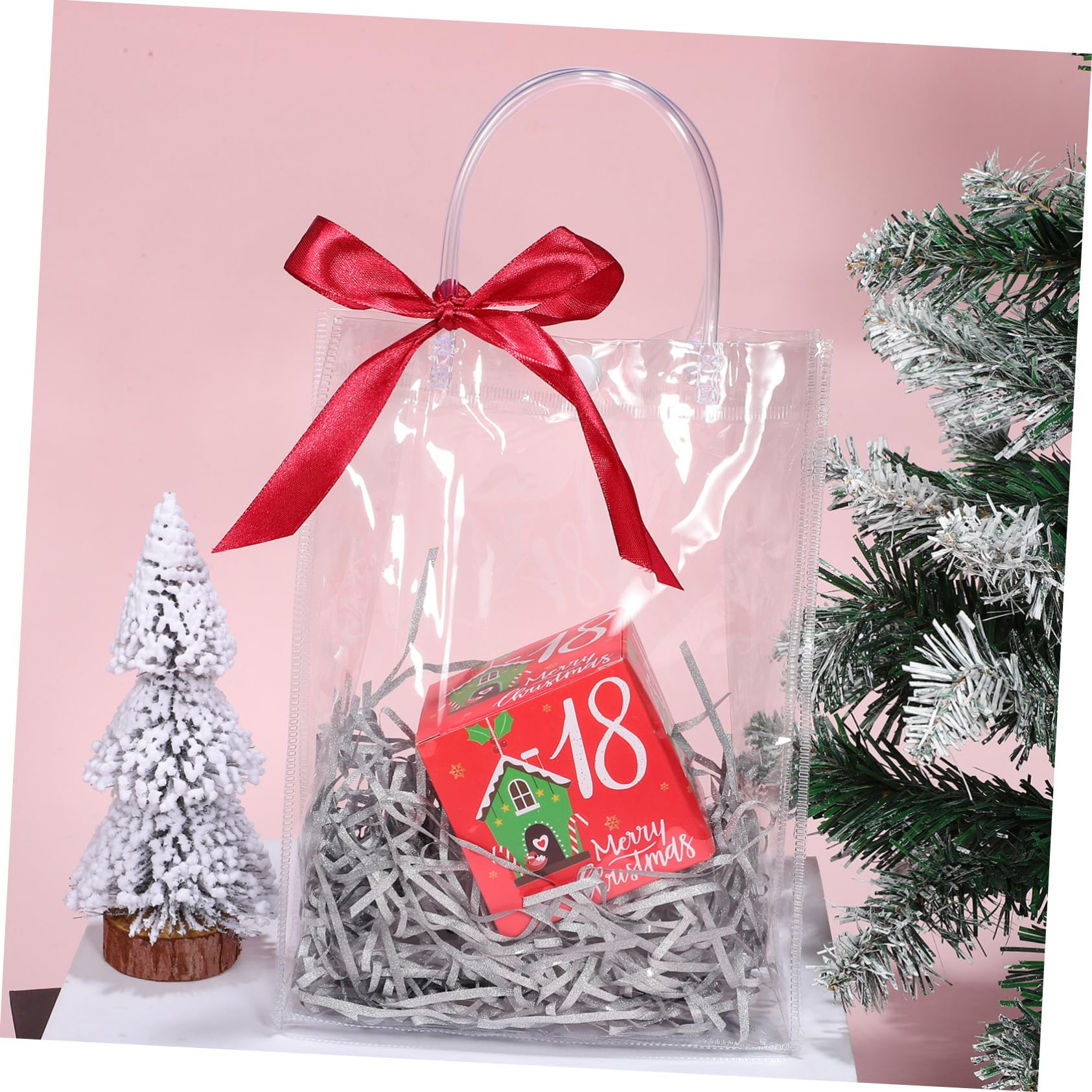 SAFIGLE 25 Bolsas Transparentes de Obsequio con Asas Fáciles de Llevar y Cierre Seguro, Hechas de Pvc, Ideales para Fiestas y Envolver Regalos