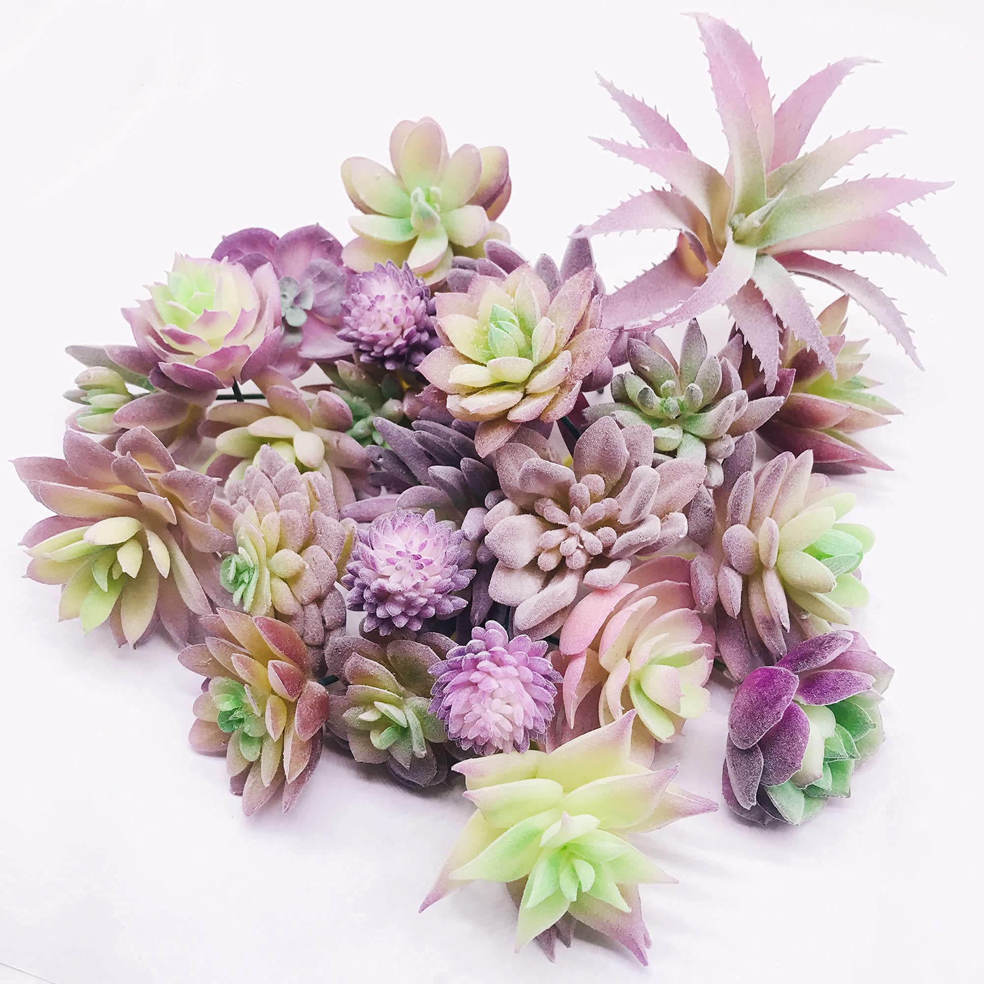 Woohome Purple B Na 25 Pcs Artificial Succulent Plants, Purple Fake Succulent Unpotted Faux Succulent Assortment In Flocked In Different Type For Birthday Home Decor Indoor Wall Garden Diy