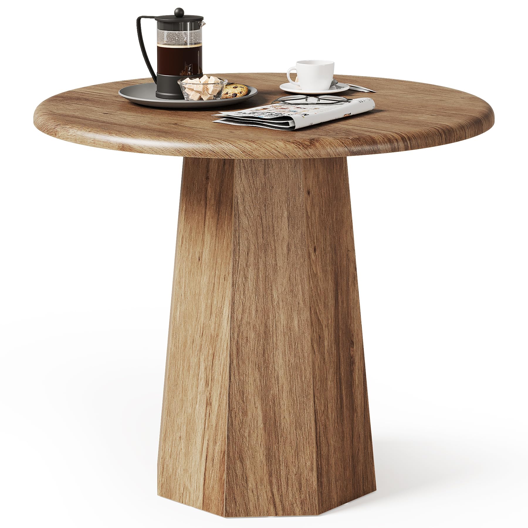 Tribesigns Mesa de Comedor Redonda pequeña para 2-4 Personas, Mesa de Cocina de 80 cm con Base Octogonal para Comedor, salón, marrón (Solo Mesa).