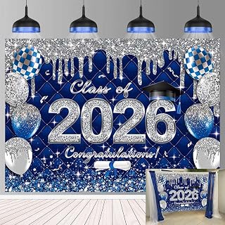 Blue Graduation Backdrop Class of 2026 Photoshoot Background 2026 Congrats Grad Congratulations Party Decoration Banner Photo Props (7x5FT(82 x 59 inch))