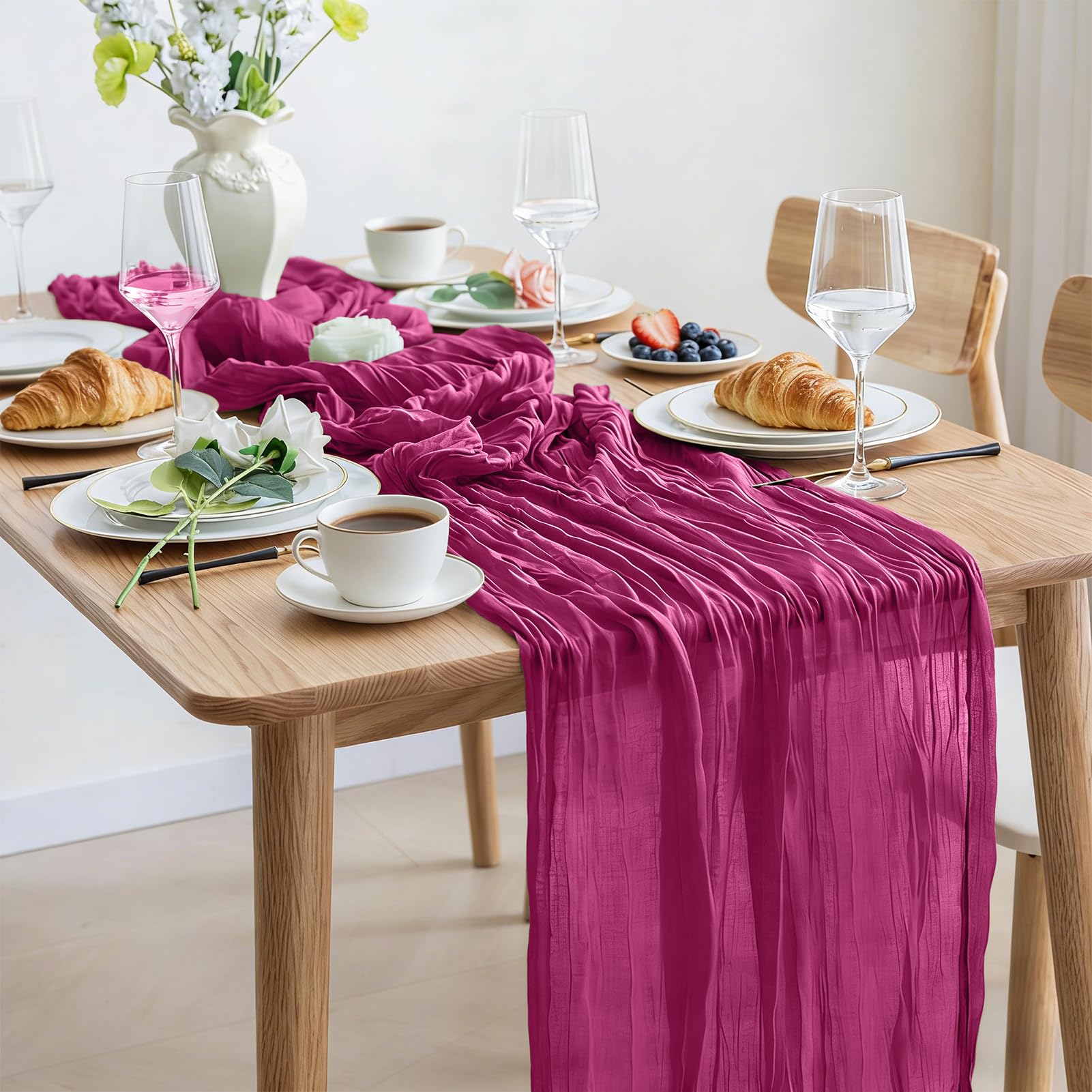 Confezione da 6 runner da tavola in garza rossa, 3 m