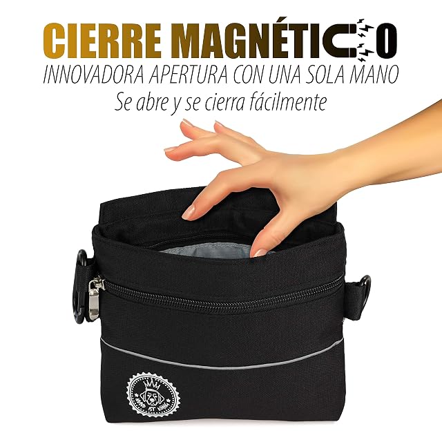 Foto 4 de 7 de Bolsa de premios para perros con bolsillo magnético para una mano, 2 bolsillos con cremallera