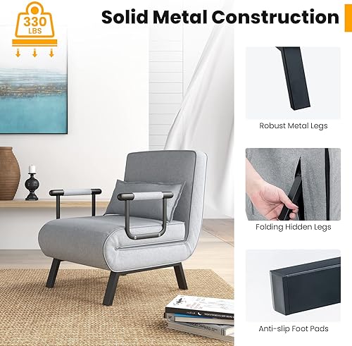 Miniatura 6 de S AFSTAR Sofá cama convertible 4 en 1, sillón plegable con almohada y respaldo ajustable en 6 posiciones, tumbona acolchada completa para el hogar y