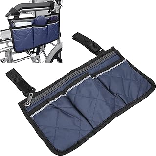 Wheelchair Side Bag,Black Multifunctional Wheelchair Side Bag Armrest Hanging Pouch Organizer Wheelchair Accessories Wheelchair Backpack Bag(navy blue)