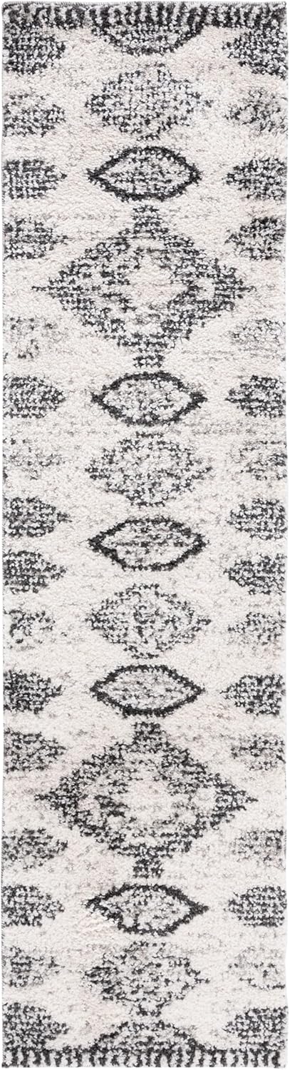 SAFAVIEH Jericho Shag Collection Runner Rug - 2'2" x 8', Ivory & Black, Moroccan Boho Design, Non-Shedding & Easy Care, 1.2-inch Thick Ideal for High Traffic Areas in Living Room, Bedroom (JER108A)
