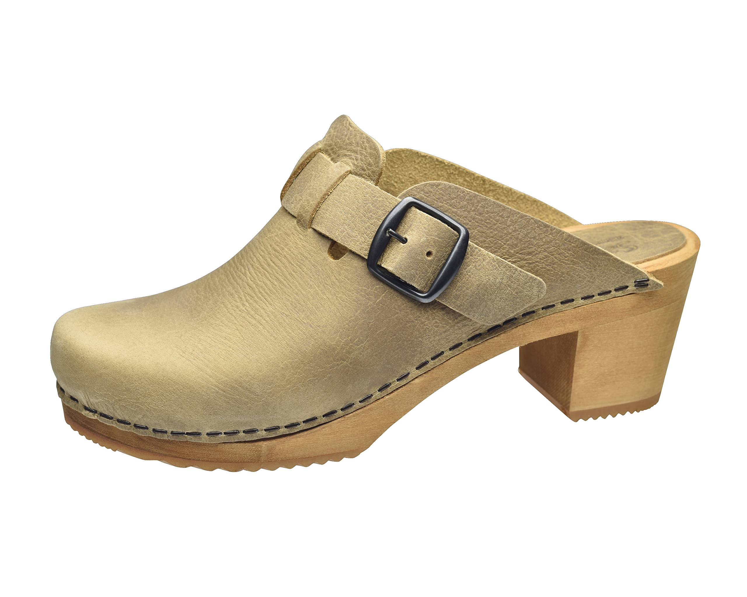 Sanita Malulo Clog | Original handgemacht | Leder-Holzclogs für Damen | Verstellbarer Riemen | Hellbraun | 41 EU