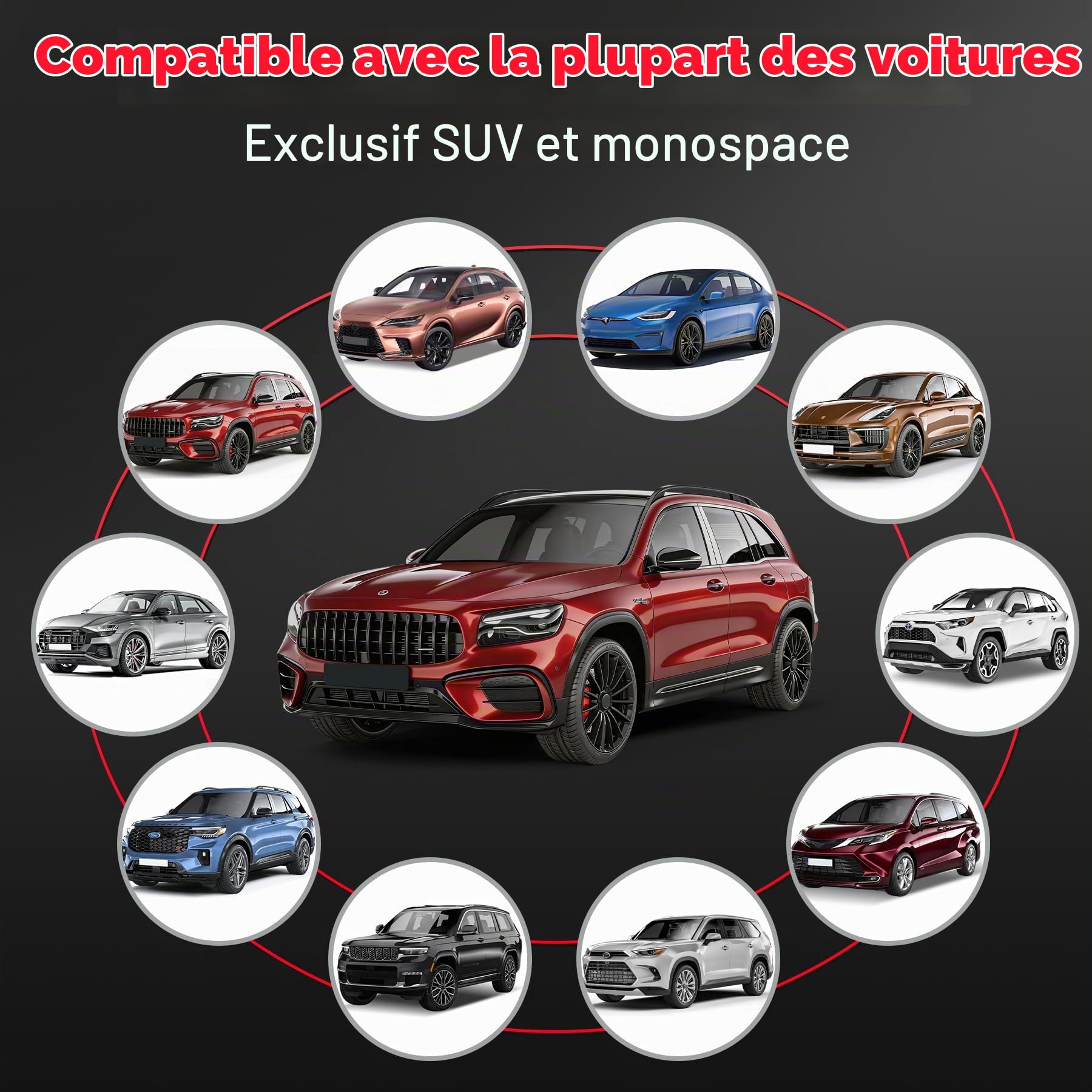 Zettum Pare Soleil Voiture 600D Imperméable UV SUV Monospace 177×127 cm | Pour gros véhicules, isolant solaire. Tissu PU résistant, fixation anti-vent, ne se décolor pas longtemps.