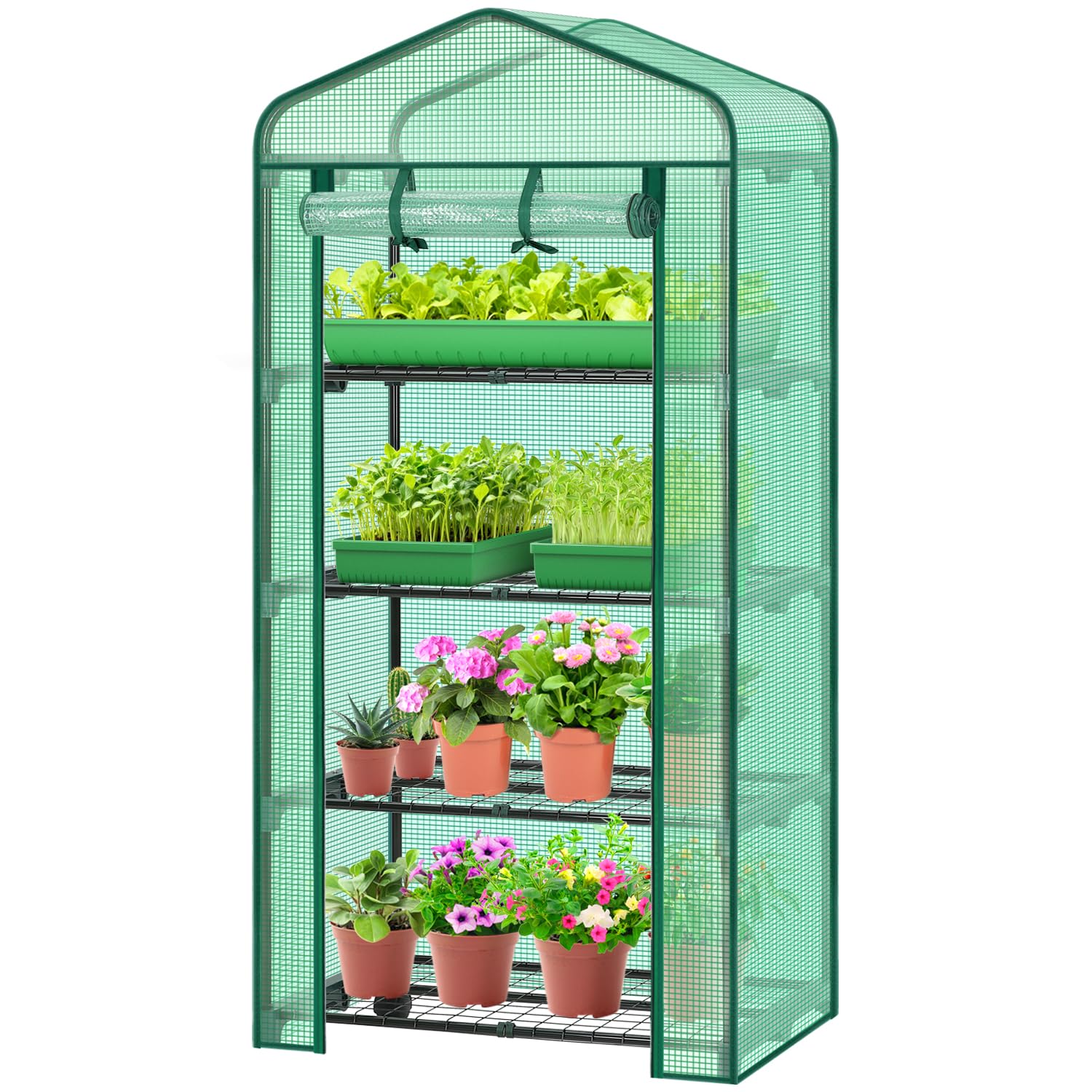 Mini Greenhouse for Indoor Outdoor, Small Plastic Plant Green House 4-Tier Rack Stand Portable Greenhouses with Durable PE Cover for Seedling, 2.5x1.6x5.2 FT, Ideal Gardening Gifts for Women Men