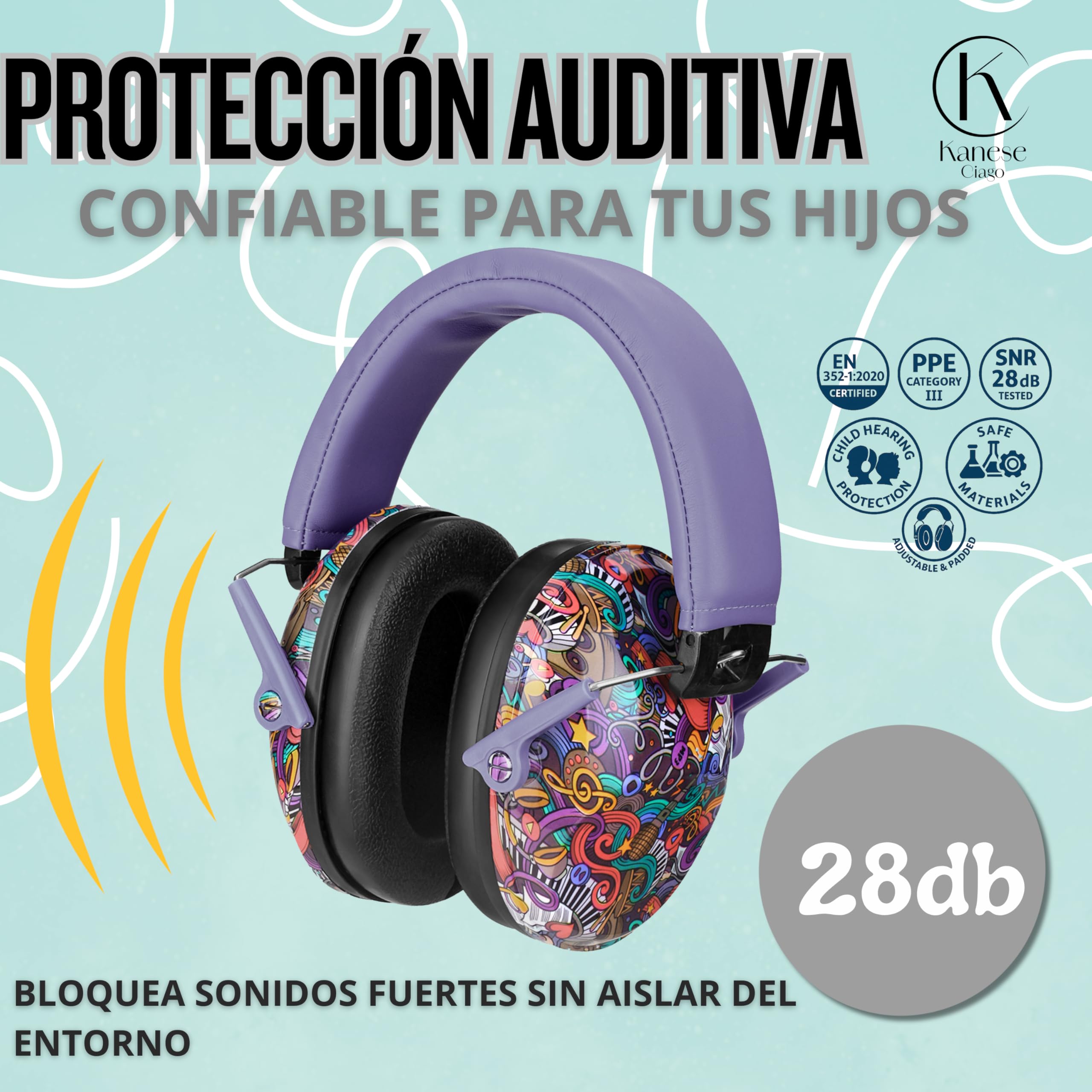 Cascos Antirruido para Niños 3-14 Años – SNR 28 dB; Protectores Auditivos Plegables y Ajustables; Orejeras Insonorizadas para Conciertos; Fuegos Artificiales, Estudio, Ideales para Autismo