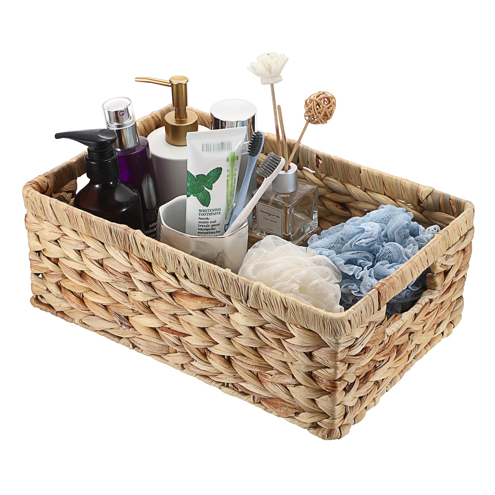 Panier en osier, panier en jacinthe d'eau avec poignées intégrées, panier de rangement en osier pour l'organisation, taille M ;