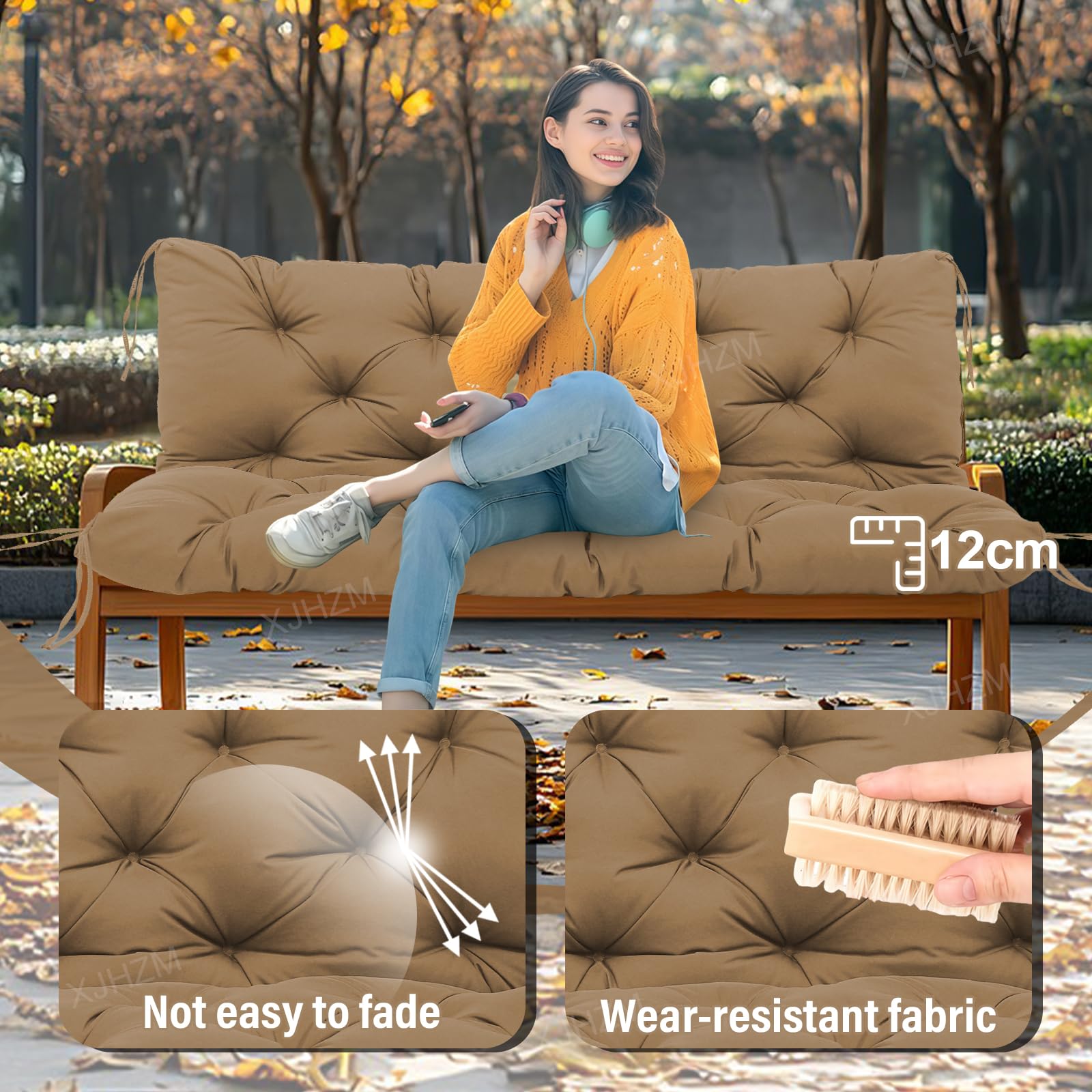 GPCHZM Cuscino per dondolo Hollywood, impermeabile, 150 cm, ispessito (12,5 cm), con schienale, per dondolo Hollywood, panca da giardino, terrazza, cortile, prato, veranda
