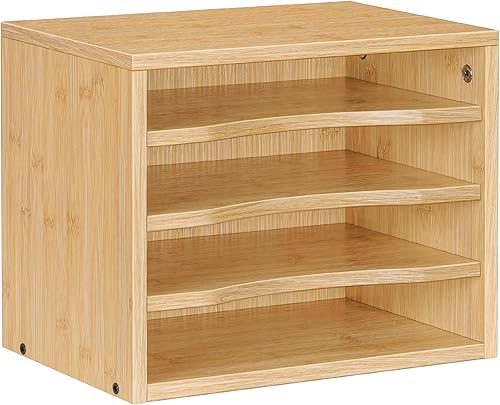 Snughome Organizador de archivos de madera vintage, clasificador de bandejas de correo de documentos de 13.4 pulgadas con 3 estantes ajustables,