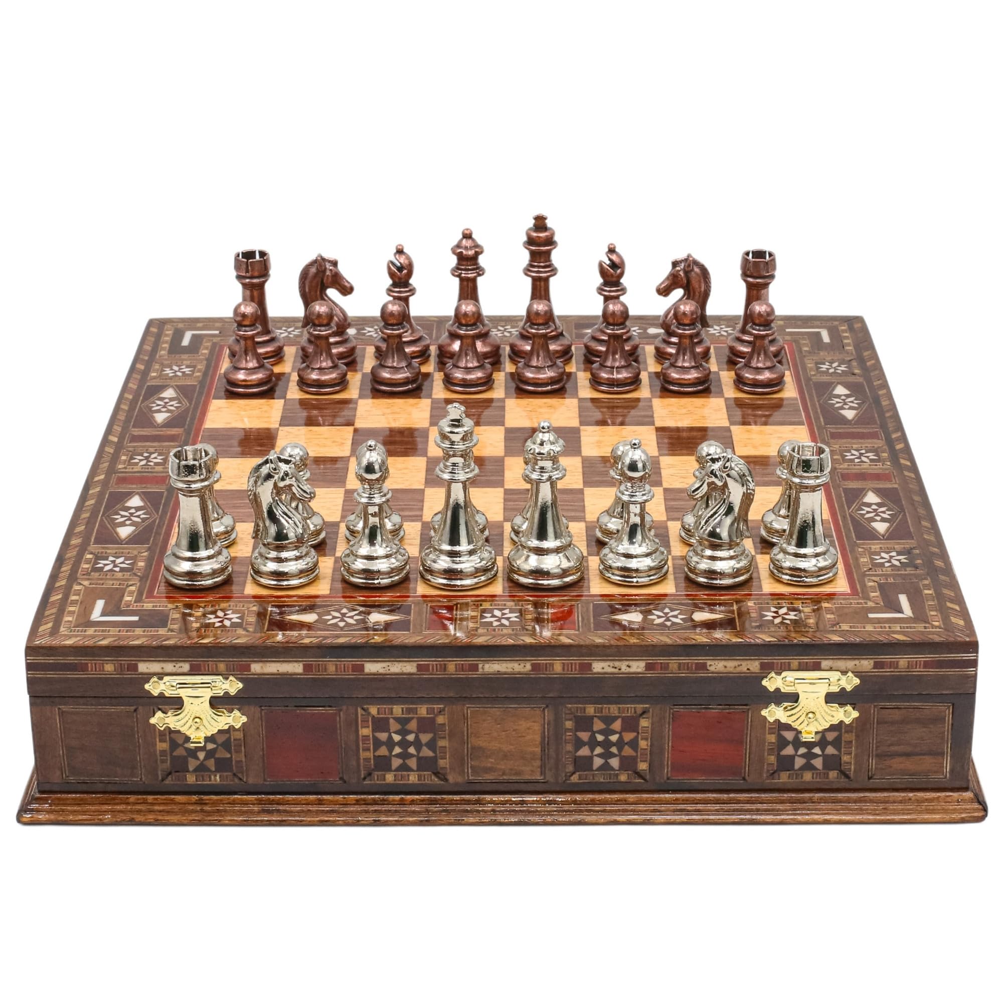 Juego de ajedrez de almacenamiento personalizado, 30 cm, figuras de metal de diseño clásico