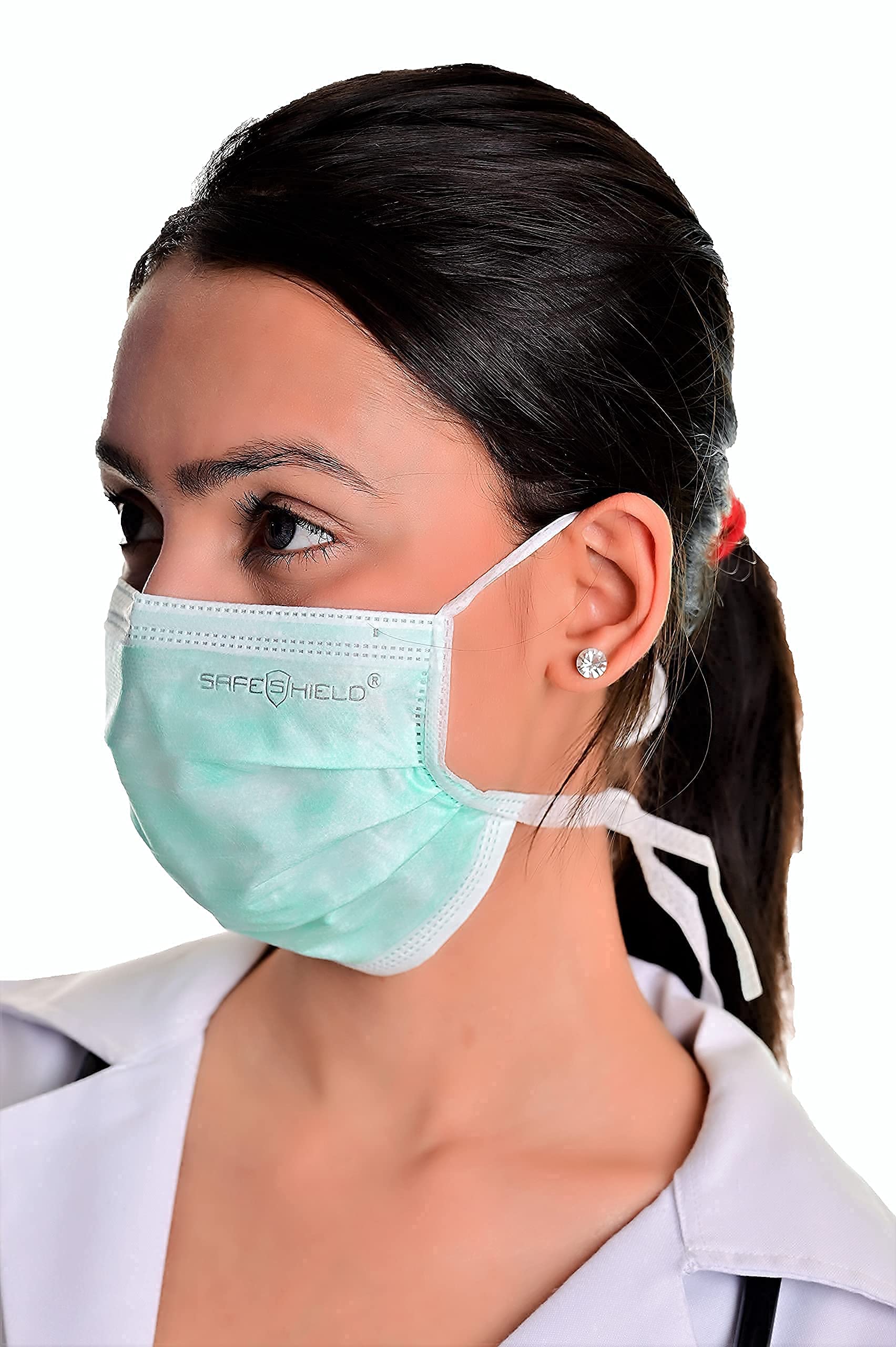 Sponsored Ad - Safe Shield Safe Unisex Shield Tie-On Polypropylene 3 Ply Disposable Surgeon's Mask with Tie On Bands without Valve , Box of 50 - Blue