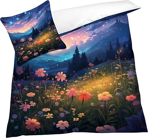 Miniatura 1 de Juego de funda de edredón de microfibra cepillada ultrasuave y no necesita planchado, tamaño individual, juego de ropa de cama de fantasía vegetal