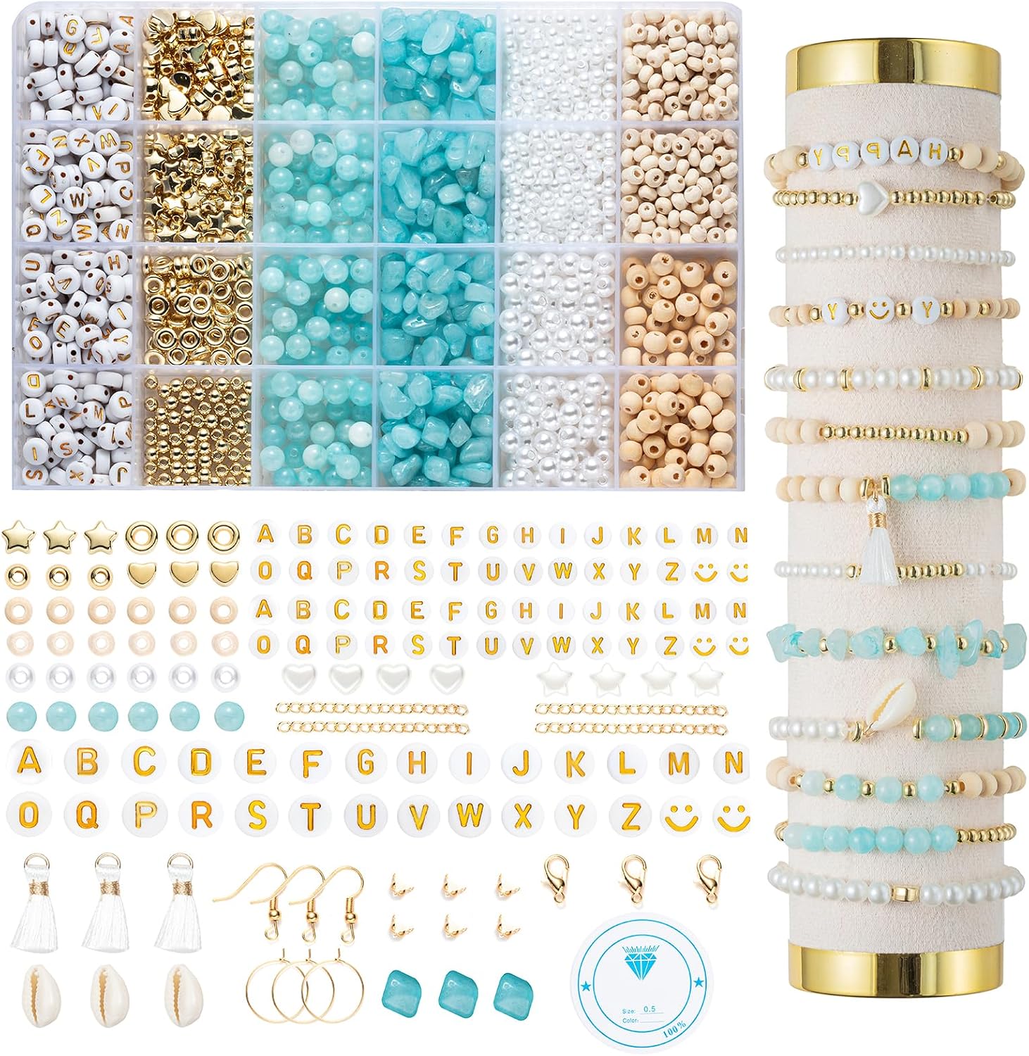 Xylise Jewelry Making Supplies Kit Natural Stone Beads for Irregular Natural Stone with for DIY Craft Bracelet Necklace Earrings for Adults (White Jade)