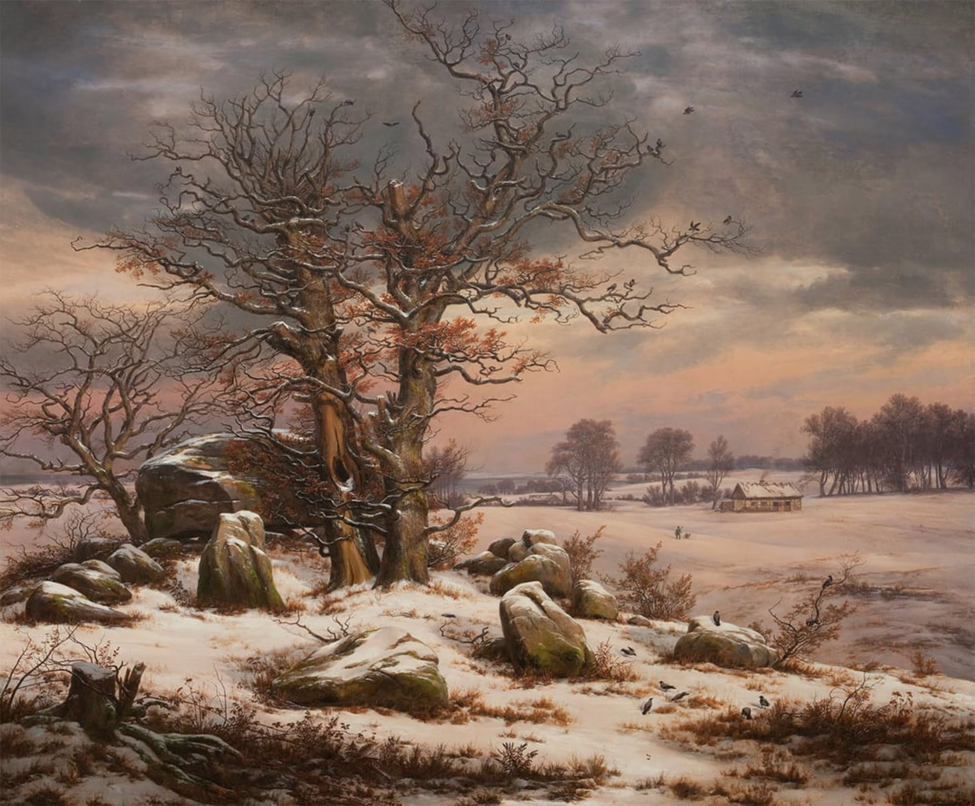 SERENDIPITP Vintage Wall Art Canvas Nordic Poster Canvas Print Picture Winter Landscape Near Vordingborg by Johan Christian Dahl Wall Art Poster for Home Decor 60x90cm
