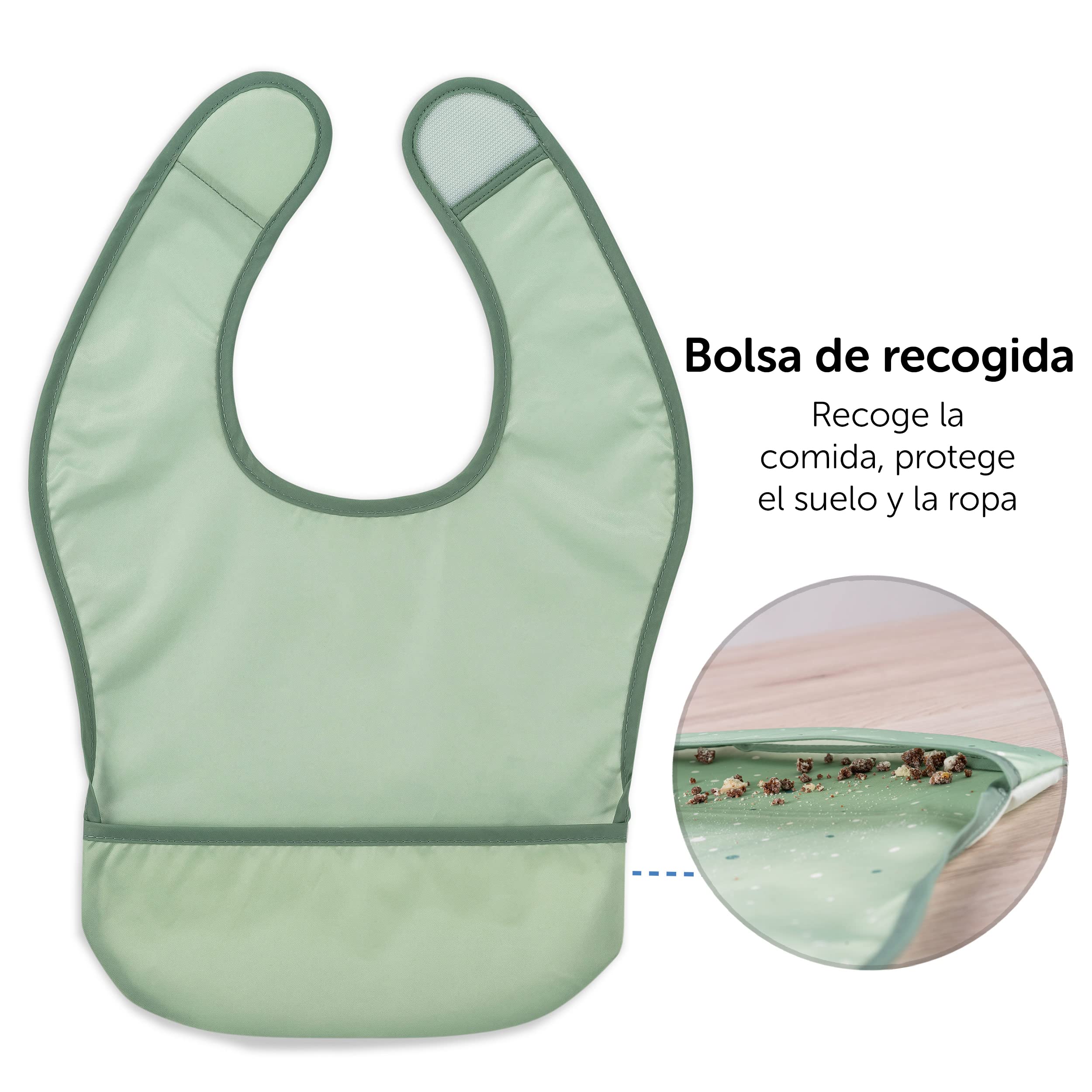 MiaMia Pack de Baberos Bebe Impermeables Guarderia 5 Ud, Pechitos Bebe Impermeables, Babero sin Mangas, Baberos Plastificados con Certificado Öko Tex Standard - Verde