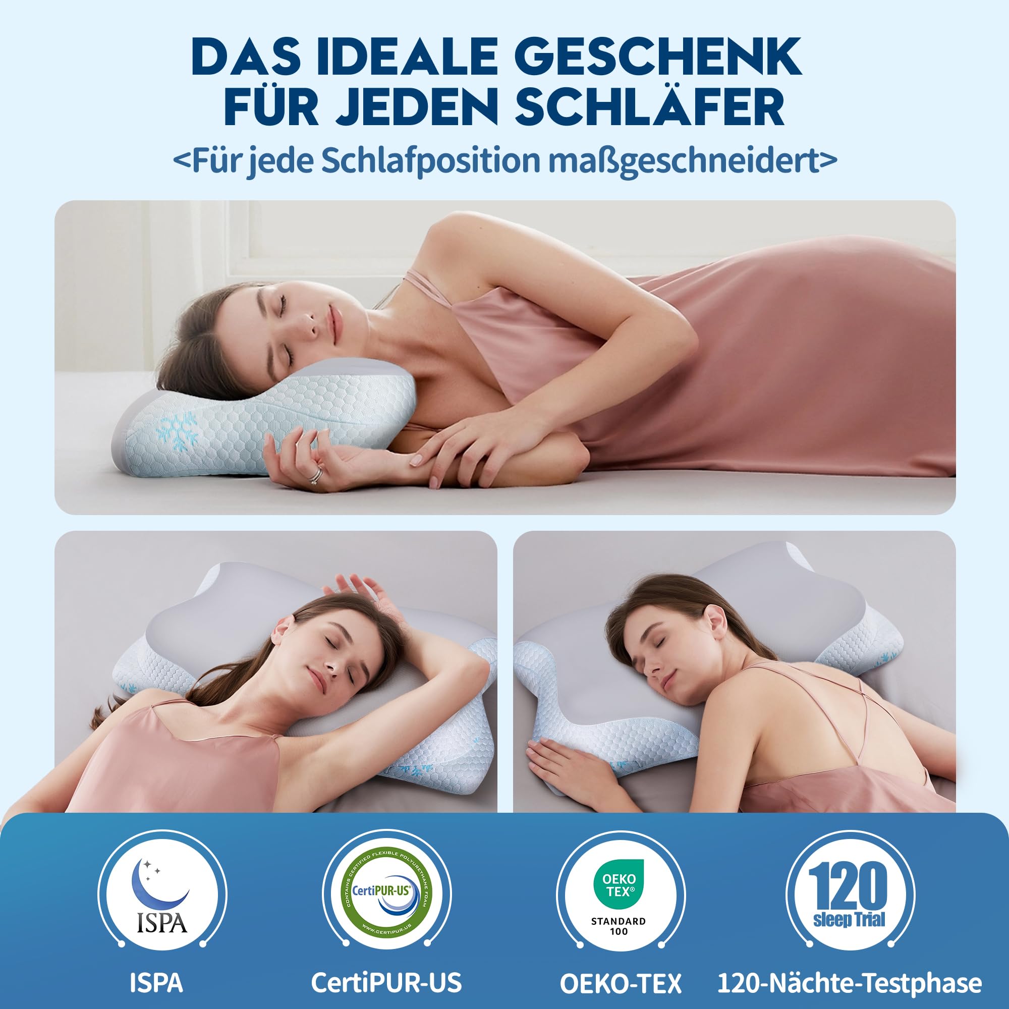 Kopfkissen Memory Foam Kissen ‑ 2‑in‑1 Nackenkissen Kopfkissen Memory Schaum Seitenschläferkissen, Komfort Kissen Viscoschaum für Seiten Rücken Bauchschläfer