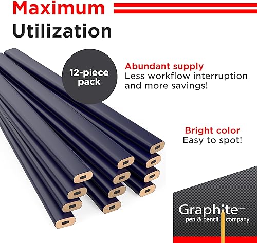 Miniatura 3 de GRAPHITE Lápiz de carpintero de plomo duro #2 Lápiz de madera (1) Paquete de 12 piezas - Lápiz industrial para pisos de madera Marcador para