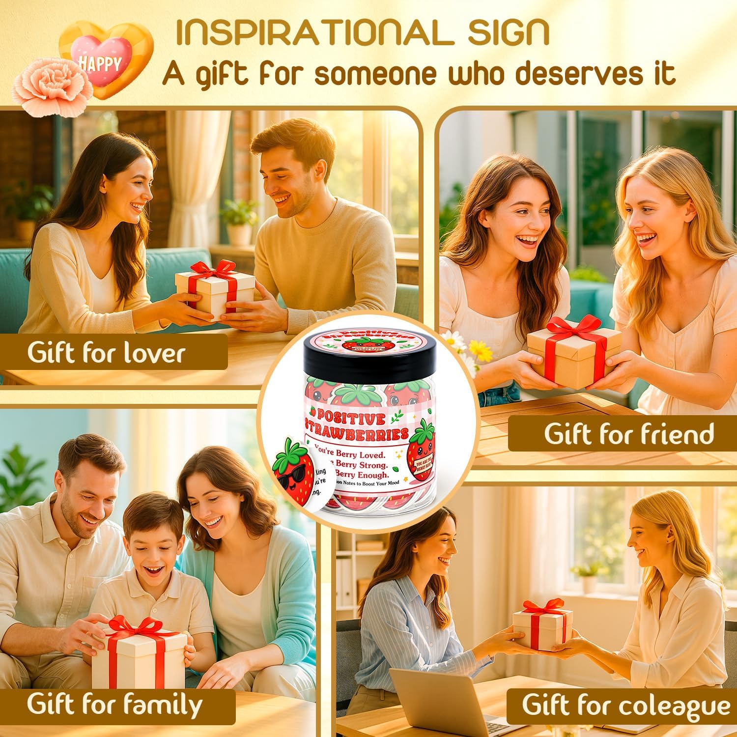 Emotional Support Strawberries – Strawberry Gifts For Women, Girls - 60 Positive Strawberry Daily Affirmation Cards Jar – Inspirational Gifts for Women, Coworker – Birthday, Thank You Gift for Besties - Image 7