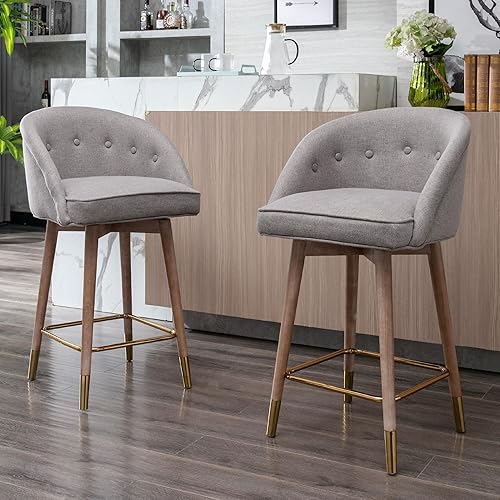 DM Furniture Juego de 2 taburetes de bar giratorios tapizados de 26 pulgadas de altura, taburete de comedor para cocina, isla de hogar, bar (gris,