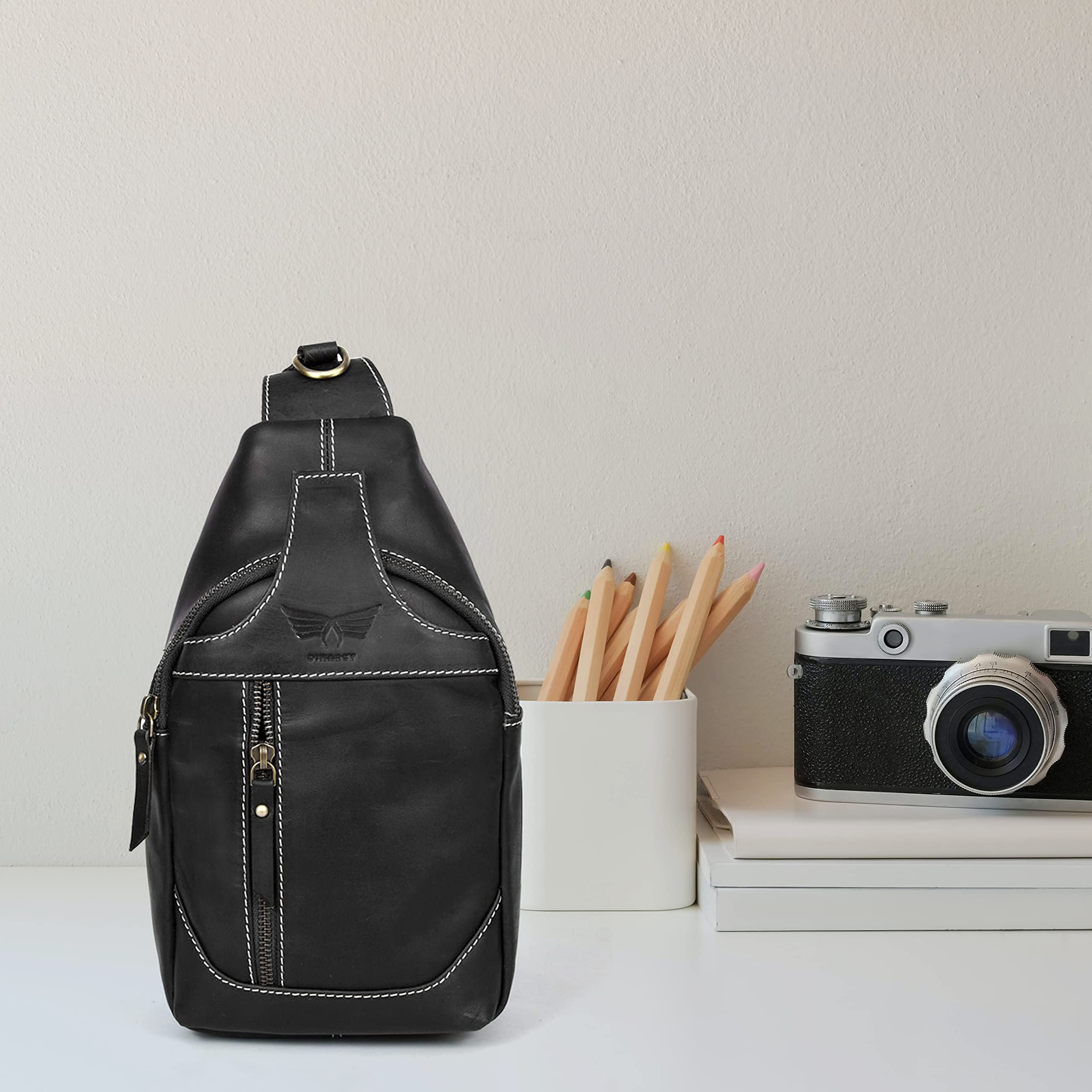 Bolso bandolera de cuero cruzado Mochila casual Mochila Pecho Hombro Multiusos Diseño atemporal Pequeños Hombres, Negro -, Bolsos cruzados 8
