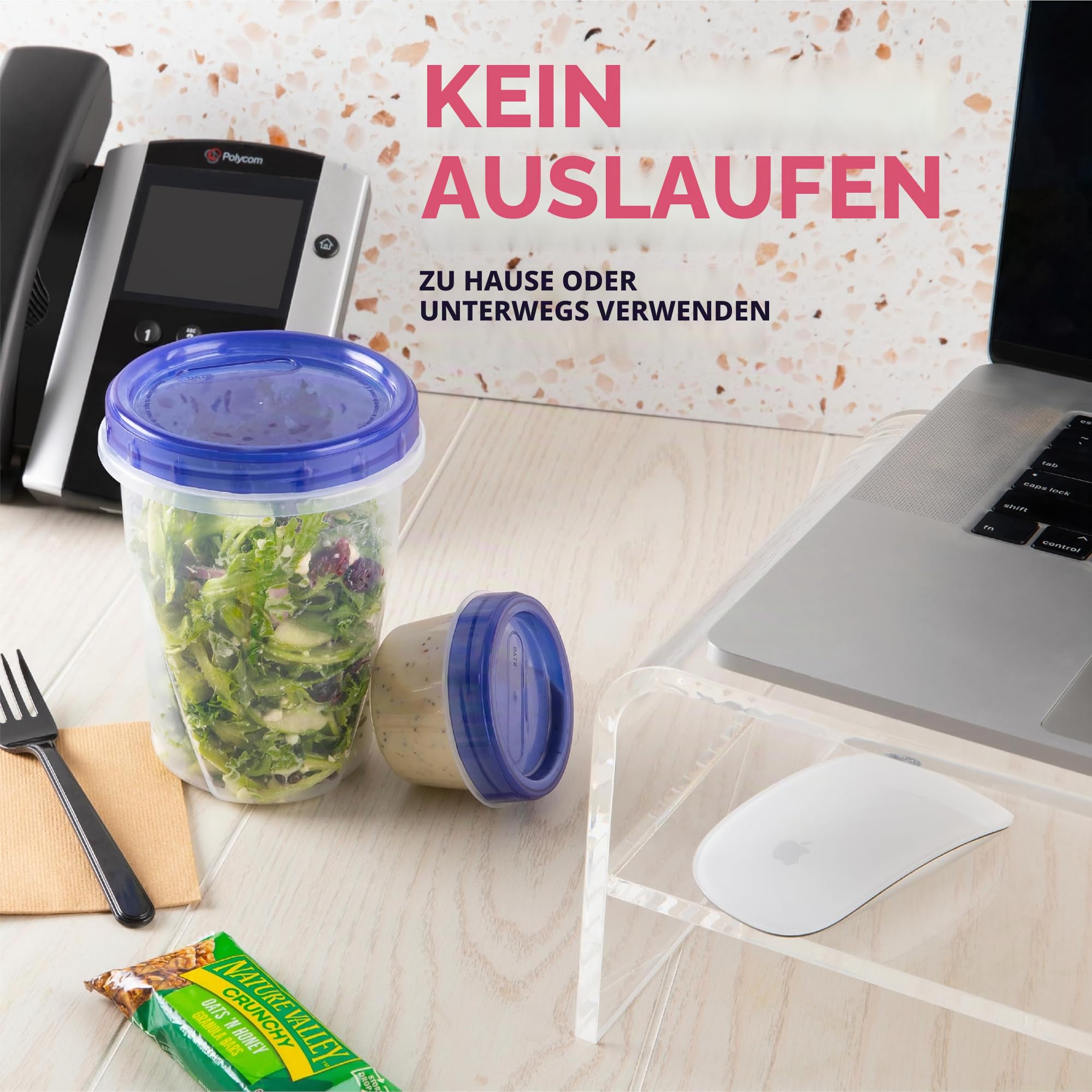 Frischhaltedosen aus Kunststoff mit Drehdeckel, 473 ml, 5 Stück, für Mitnehmen zum Mitnehmen, mikrowellen-, gefrier- und spülmaschinenfest, BPA-frei