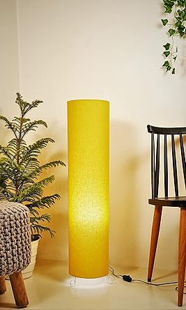 THE LIGHT SHADOW Cotton Fabric Floor Lamp for Bedroom's Desk Lamp for LivingRoom, Bed Room, Office Night Stand Dimmable Room Floor Lamp for Reading (Yellow)