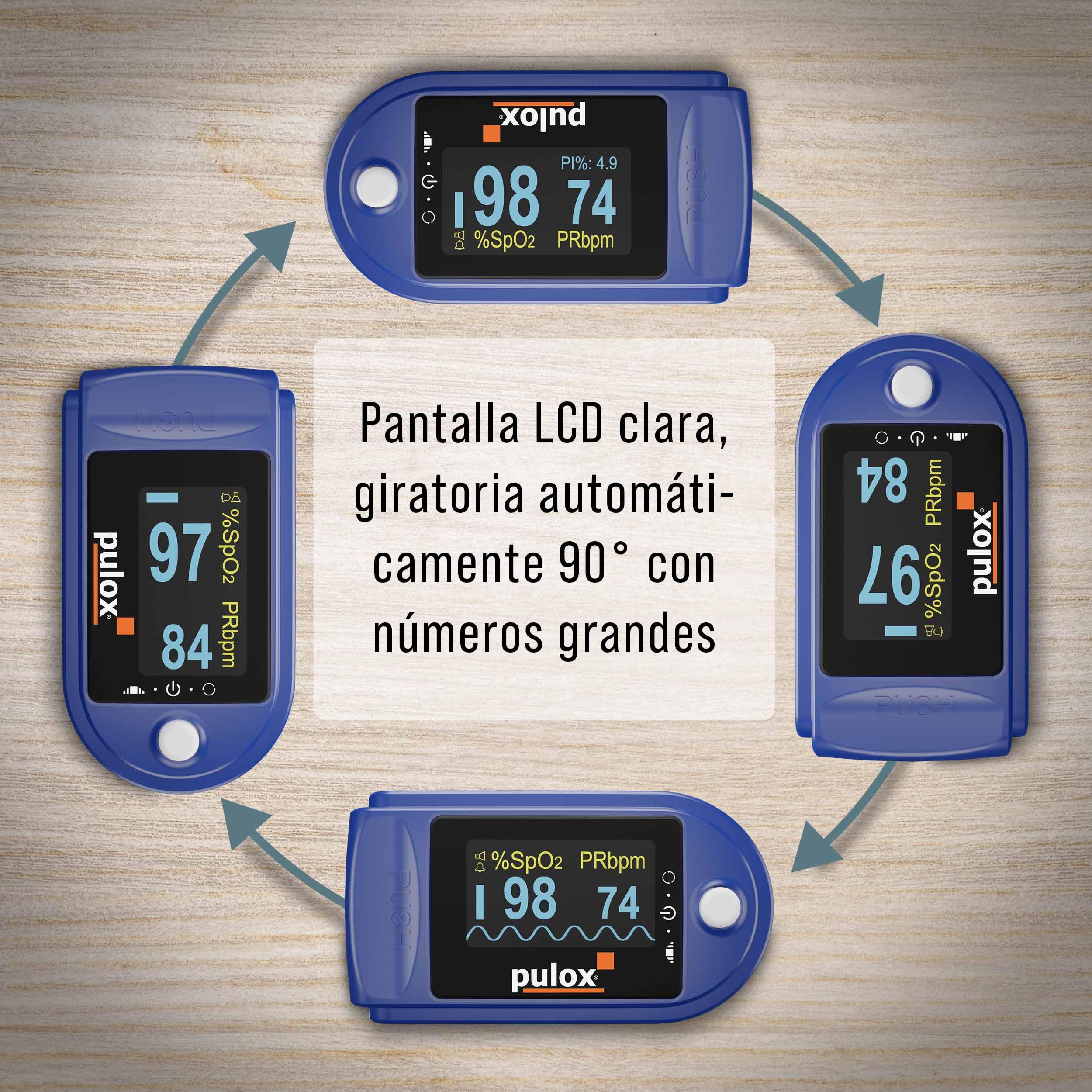 Pulsioxímetro Pulox PO-200A Solo en azul - Oxímetro con señal acústica para medir pulso, saturación de oxígeno y Índice de perfusión