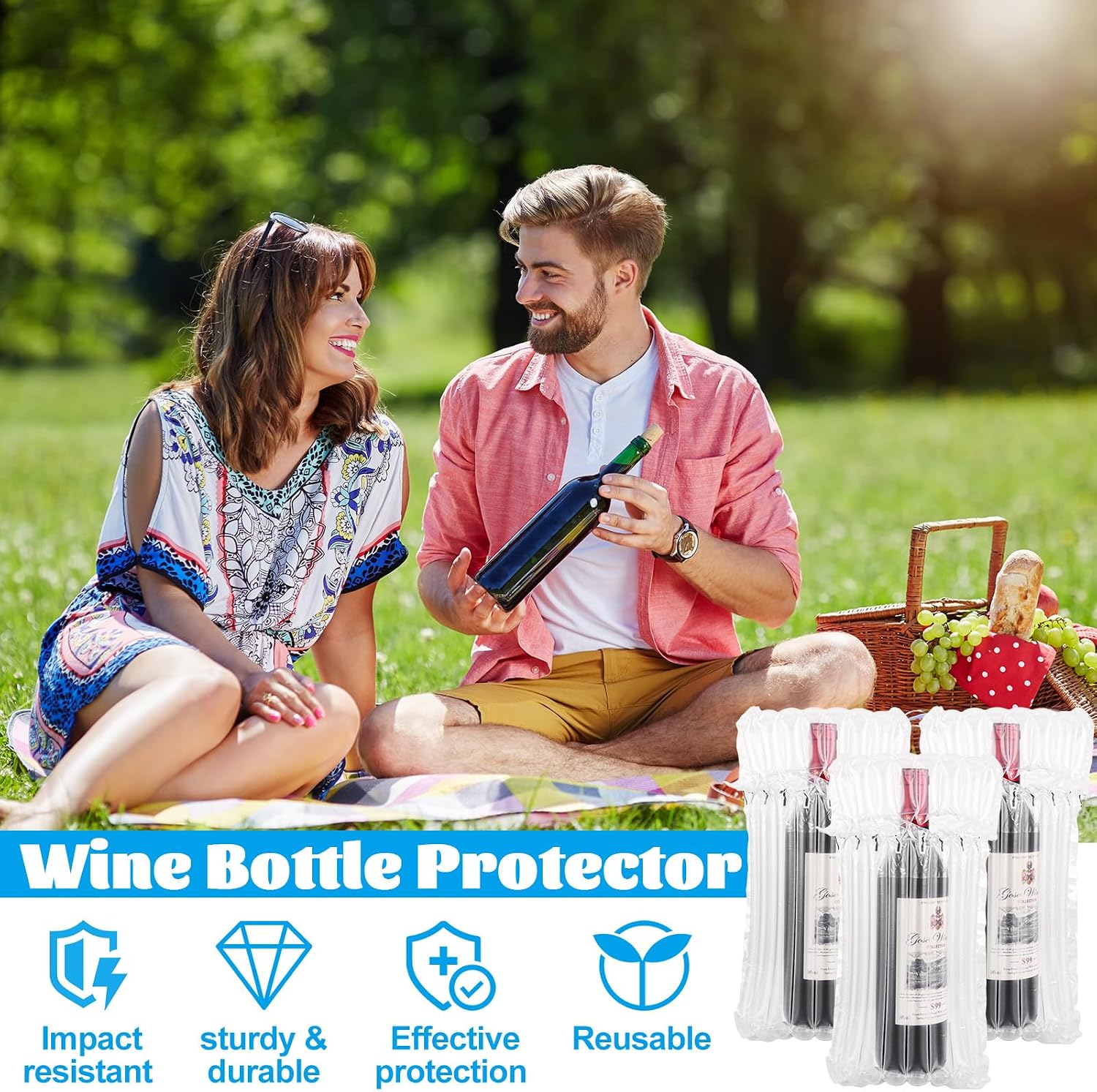 50PCS Wine Bottle Protector Bags, Wine Bags for Travel with Free Inflator Pump, Inflatable Air Column Wine Shipping Sleeves for Suitcase Luggage Airplane, Safety Shipping