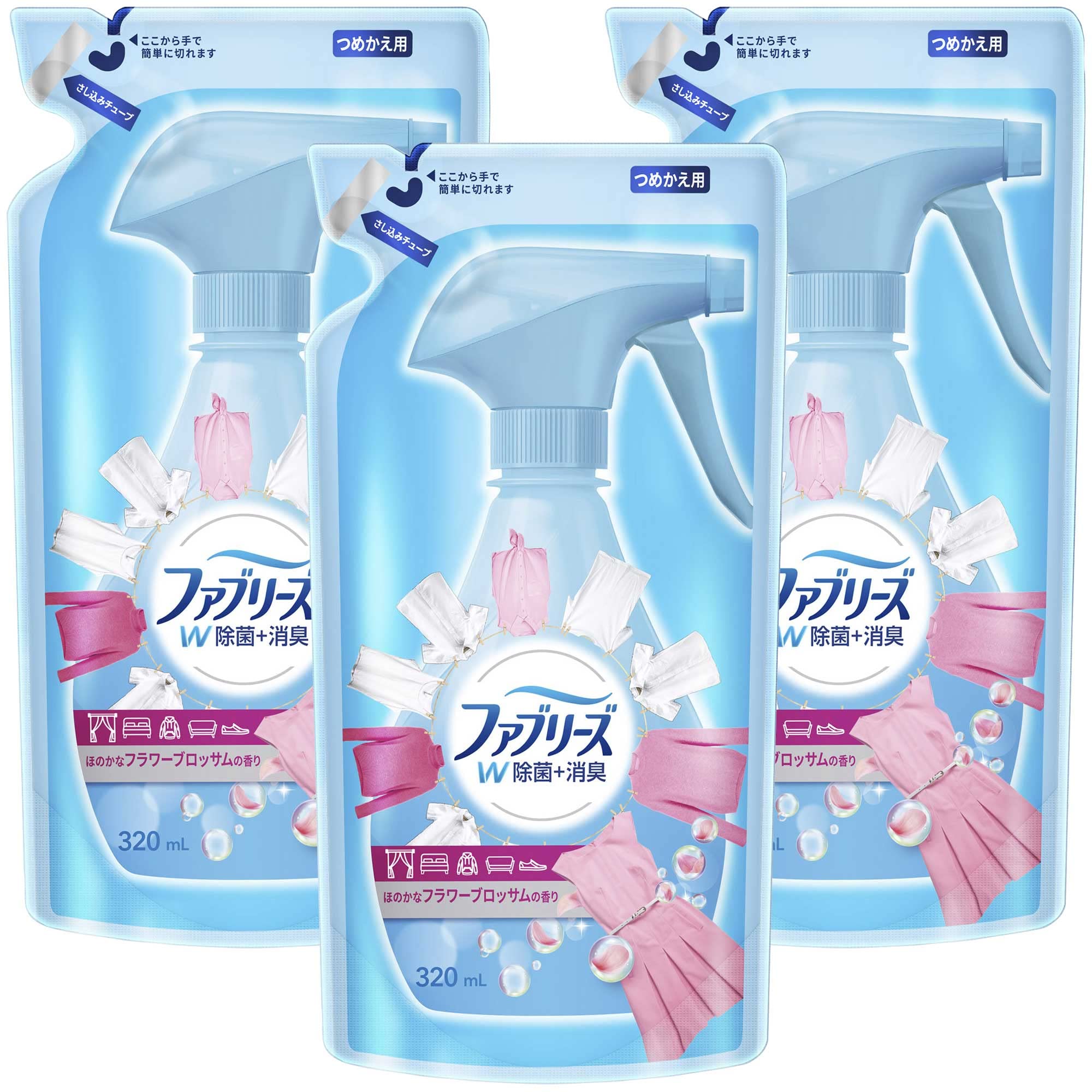 ファブリーズ 【まとめ買い】 除菌消臭スプレー 布用 ほのかなフラワーブロッサムの香り 詰め替え 320mLX3個
