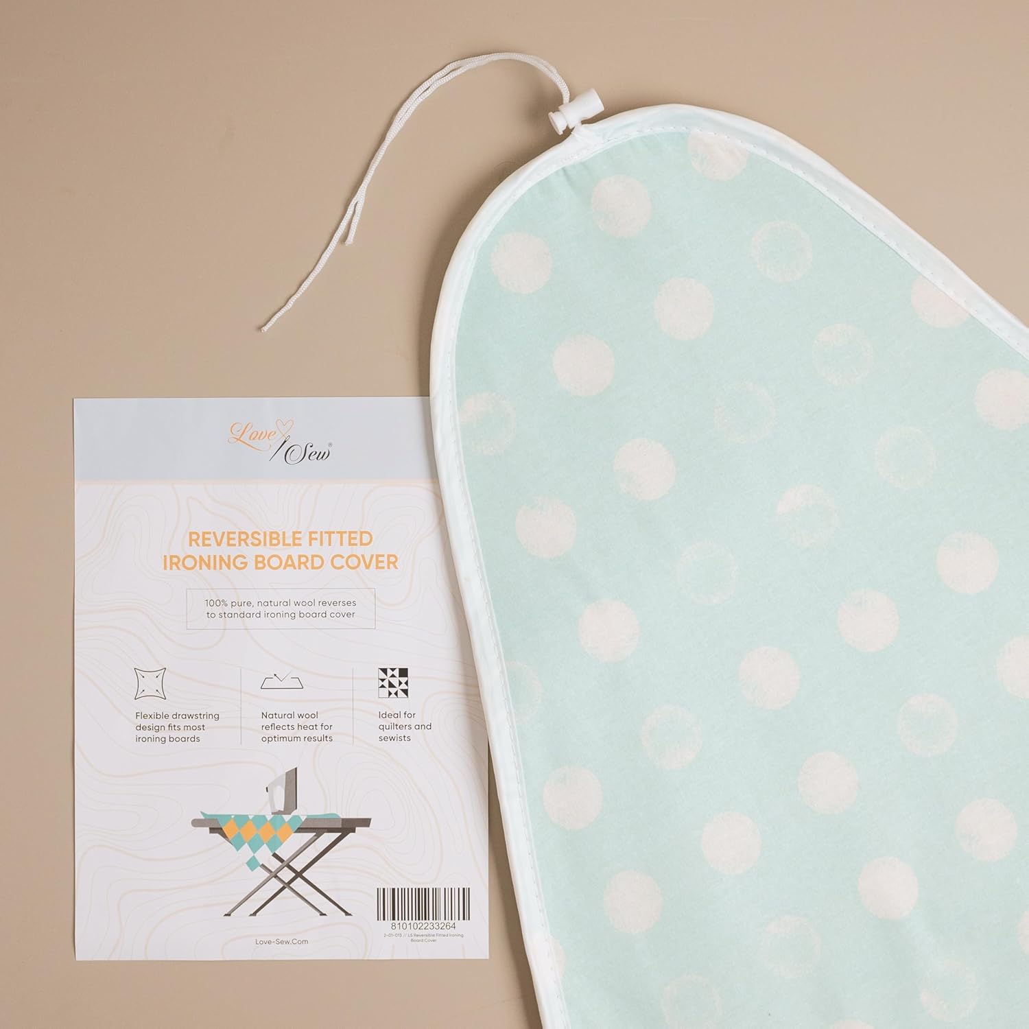 Wool Reversible Fitted Ironing Board Cover - 2 in 1 - One Side Wool One Side Cotton (Fits 54" x 18" Standard Ironing Boards) (Aqua Blue)