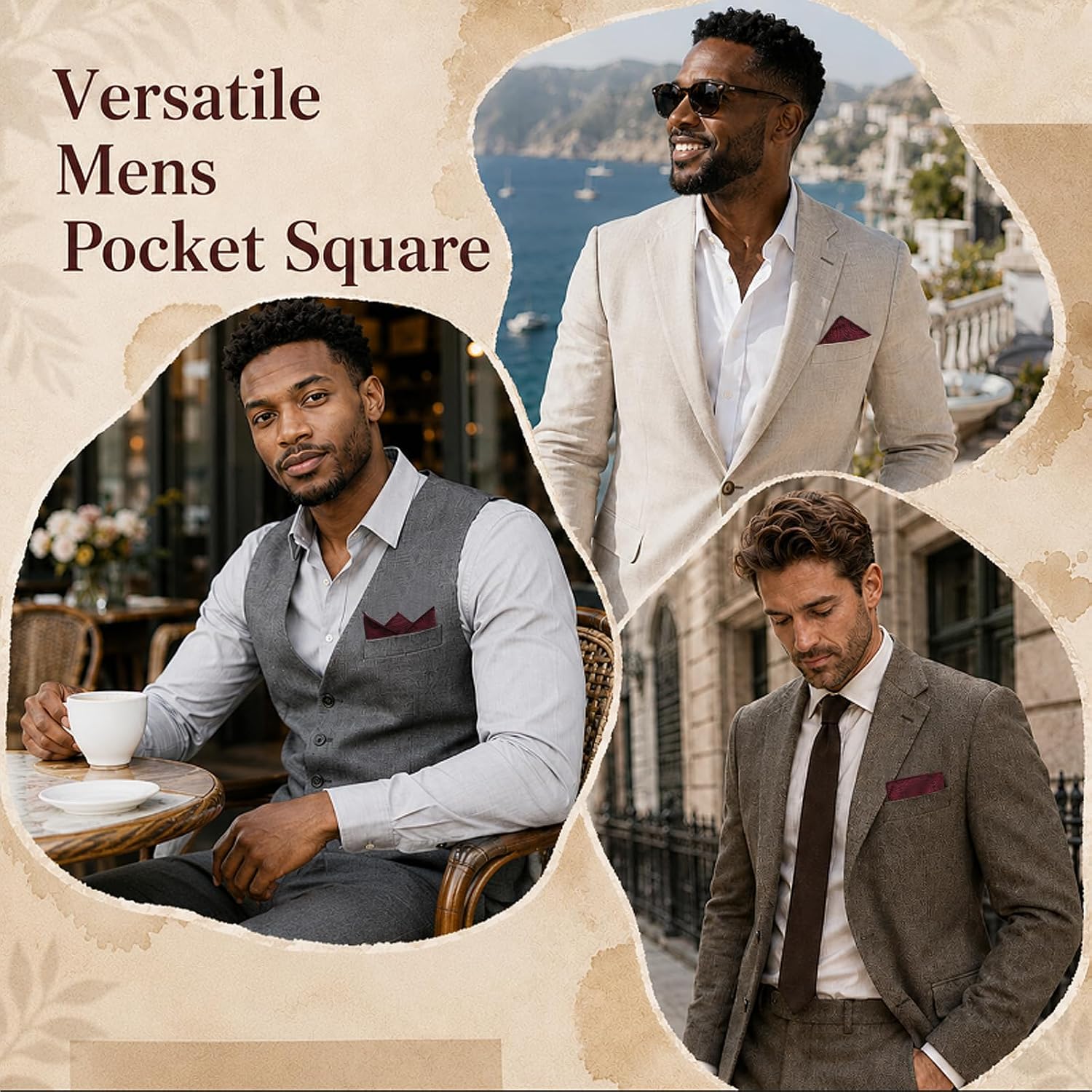 Suit Pocket Squares for Men Paisley Hankies with Holder for Banquet | Handkerchief Holder, Elegant Style, Smooth Fabric, 9.4'' × 9.4'', Multiple Folding Methods, Business, Wedding, Daily, Tuxedo