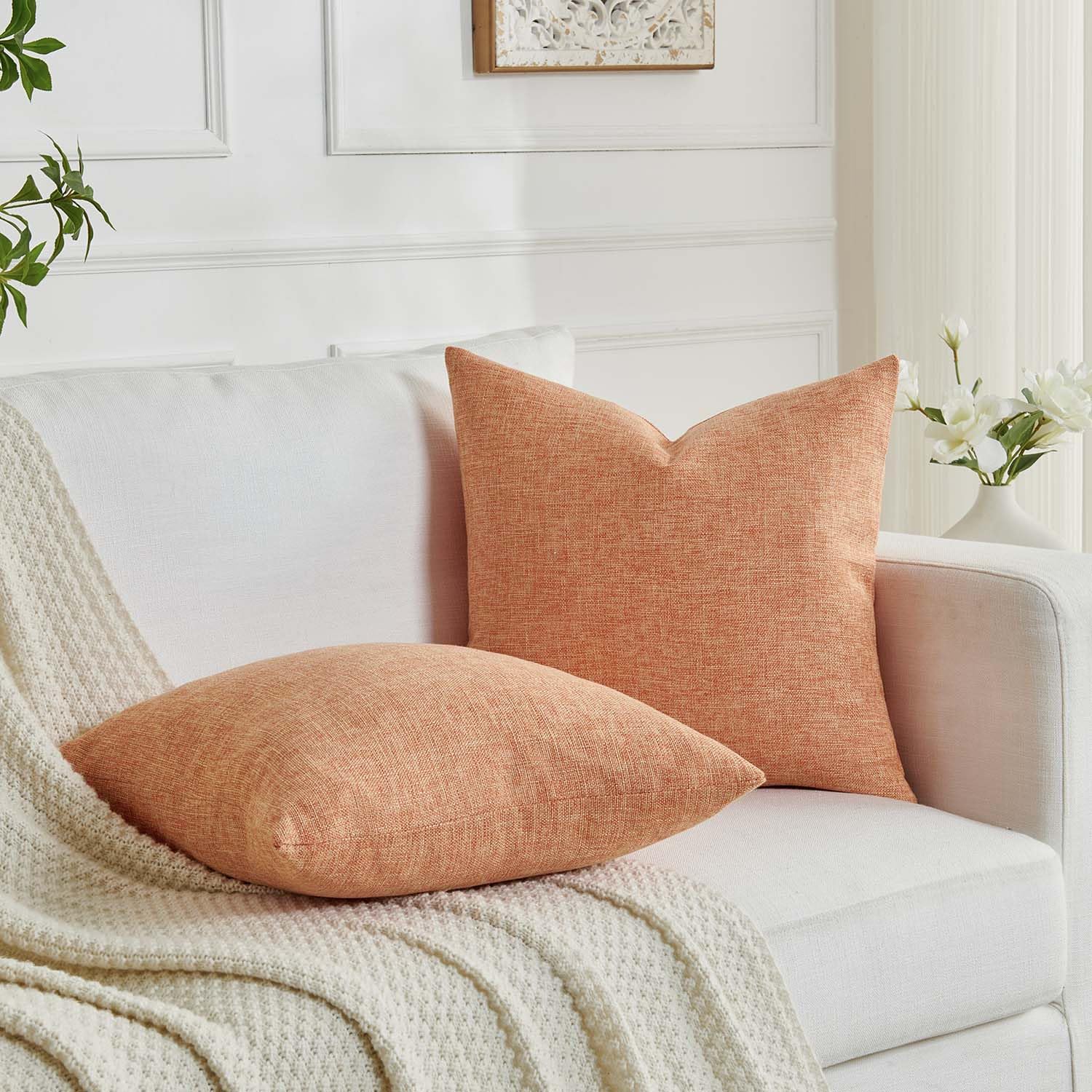 Orange 40x40cm Housse De Coussin En Velours Super Doux Carré Taie D'Oreiller Décoration Pour Chambre Salon Canapé Lit Chaise Voiture Ensemble De 2