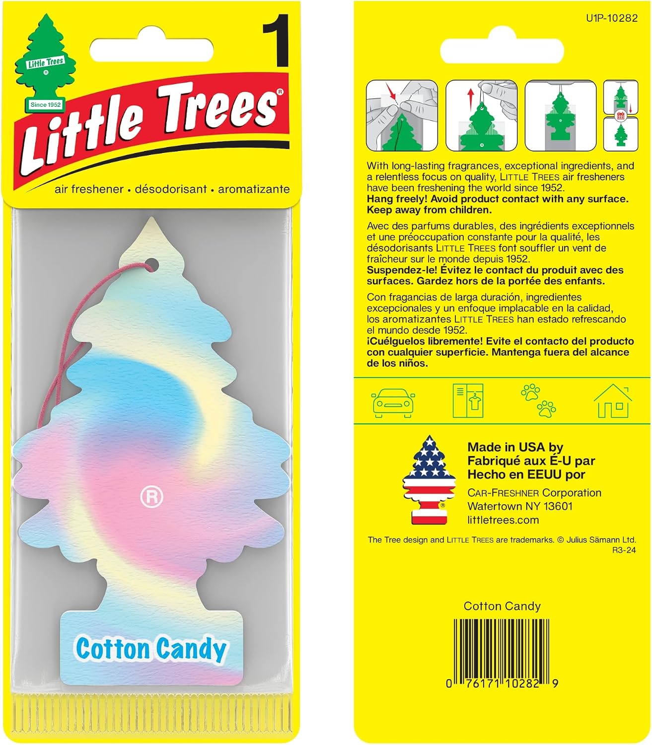 LITTLE TREES Car Air Freshener | Hanging Paper Tree for Home or Car | Cotton Candy | 3 Pack
