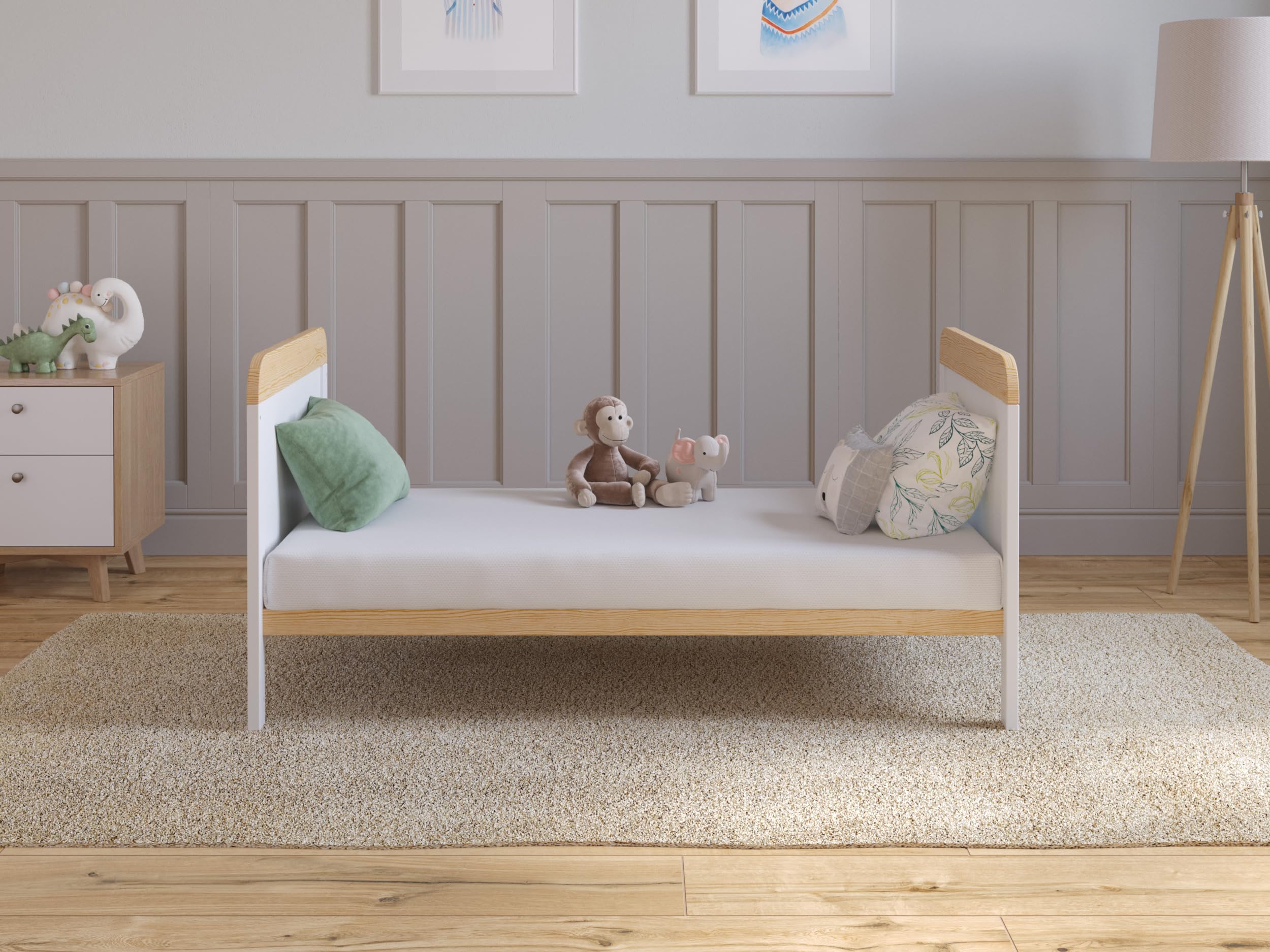 Love For Sleep Culla Neonato Con Materasso 120x60 cm Bianco-Pino, Lettino Neonato Legno Completo - Lettino Bambino 0-3 Anni, Culla Lettino Neonato Trasformabile