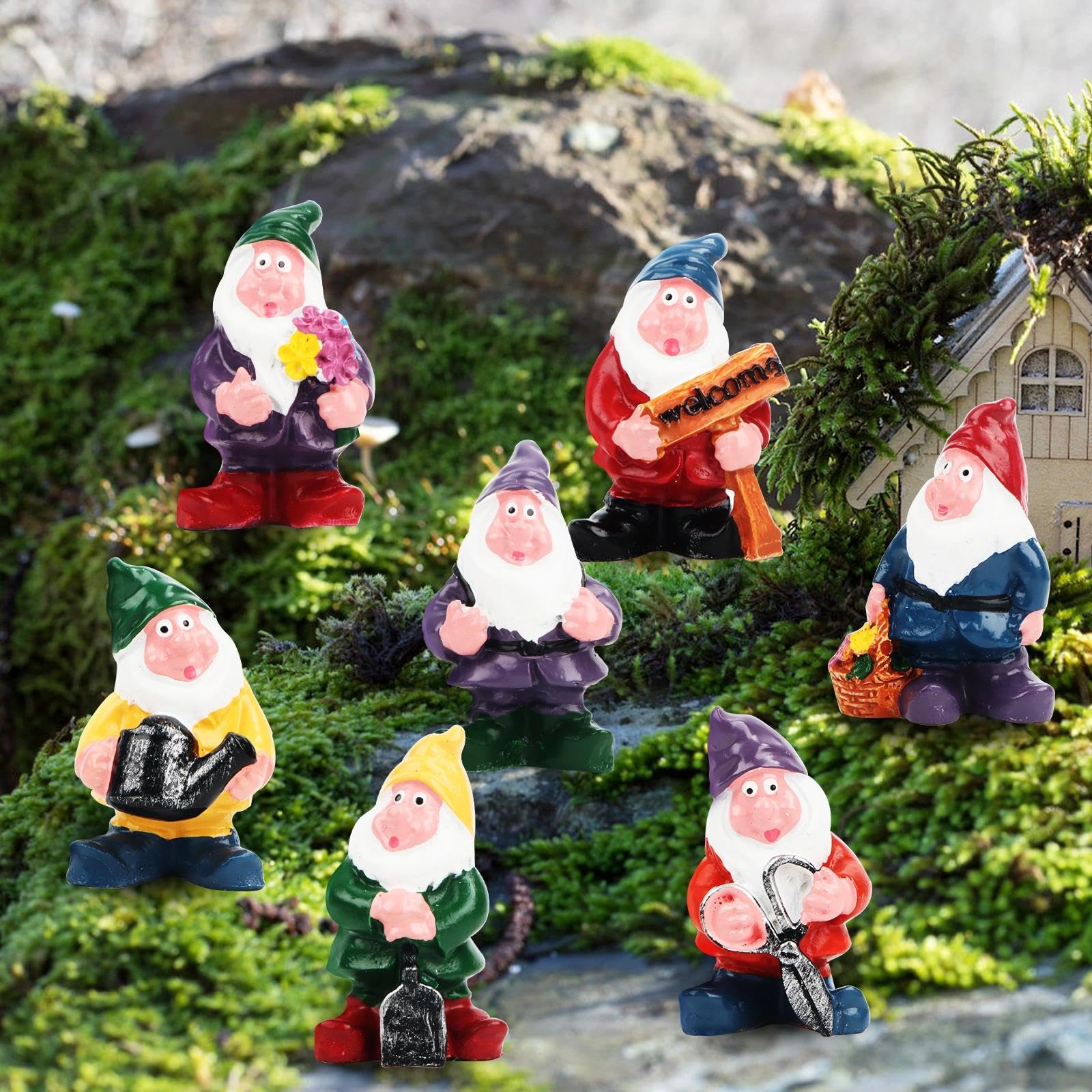 MplehDa miniaturowe krasnoludki ogrodowe, 7 sztuk dekoracji do ogrodu, mini figurka krasnoludka z magicznego ogrodu, figurki krasnoludków z magicznego ogrodu na święta Bożego Narodzenia, do ogrodów