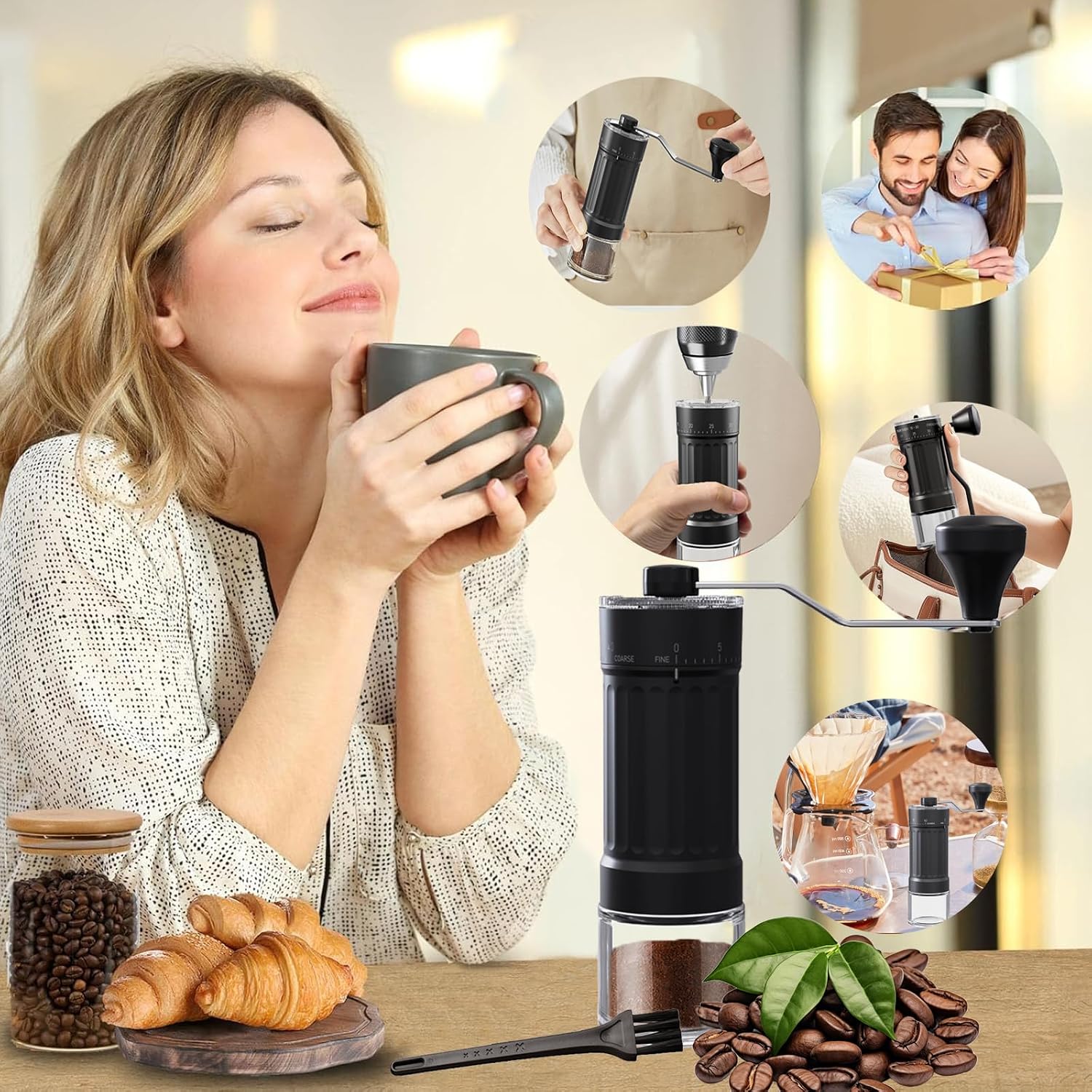 Manual Coffee Grinder Set, 40 Speeds External Adjustable Coarseness