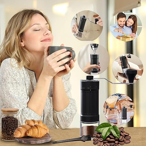 Miniatura 7 de Molinillo de café manual, molinillo de café cónico de cerámica de manivela, 40 velocidades, grosor ajustable externo para expreso, expreso, prensa