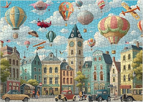 Miniatura 2 de Rompecabezas vintage de vacaciones de ciudad para adultos, 1000 piezas, rompecabezas de escena de tiempo acogedor de Europa, rompecabezas de arte