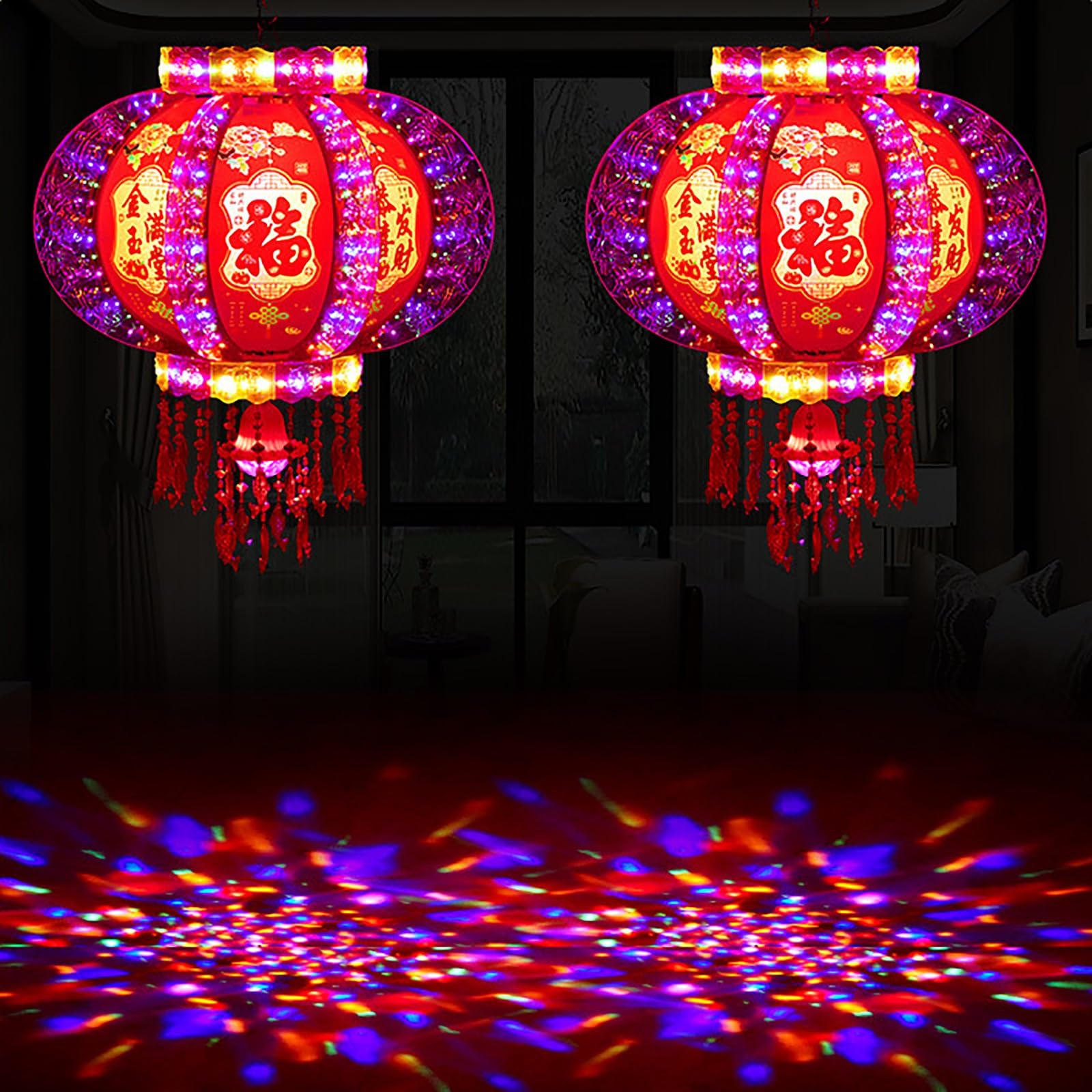 lanterne in stile cinese, Lanterne rosse rotanti con luci colorate(A,60#)