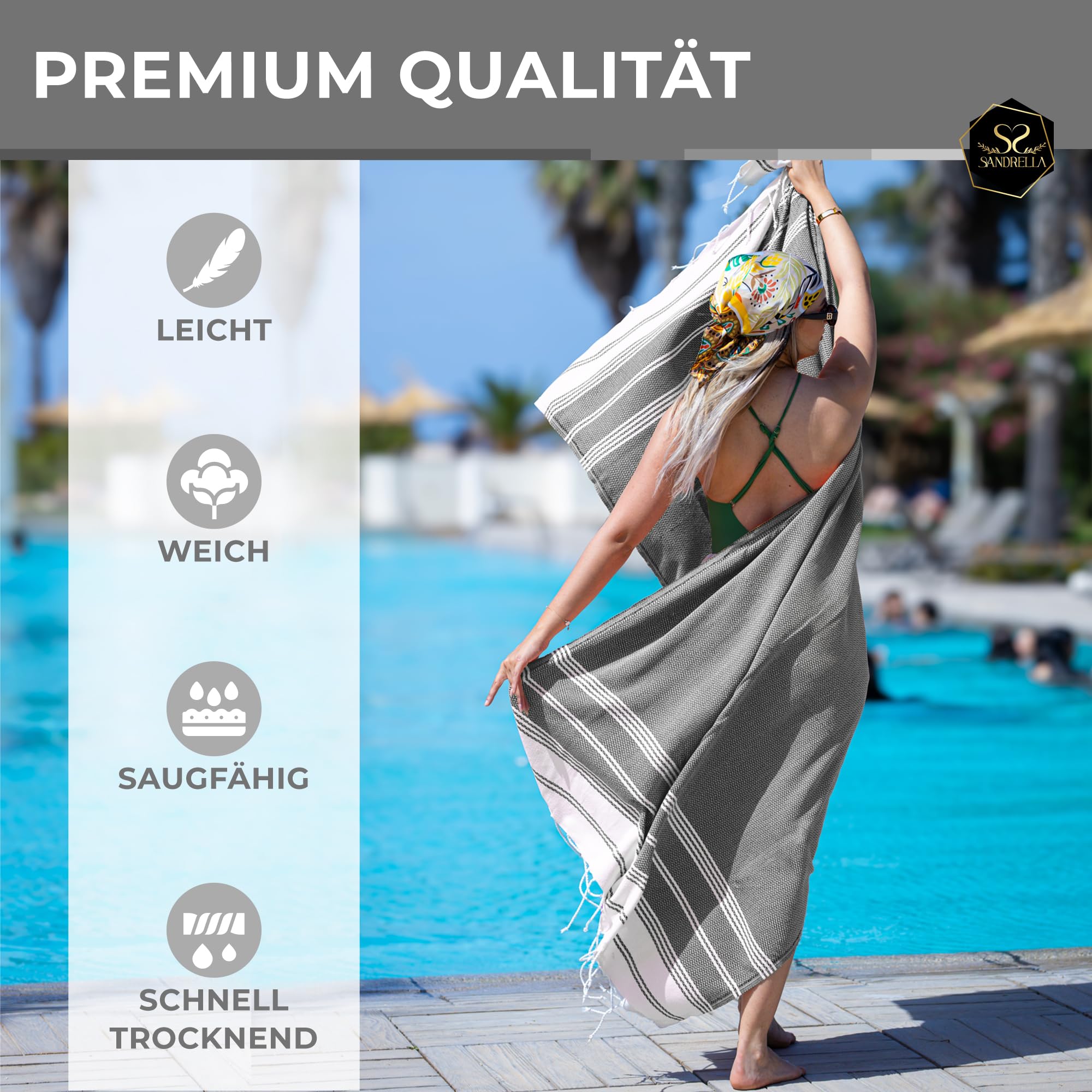 2er Set Hamamtuch aus 100% recycelter Baumwolle Oeko-Tex tunesisches Strandtuch Sauna Damen & Herren 100x200cm schnelltrocknend I grau – dunkelgrau
