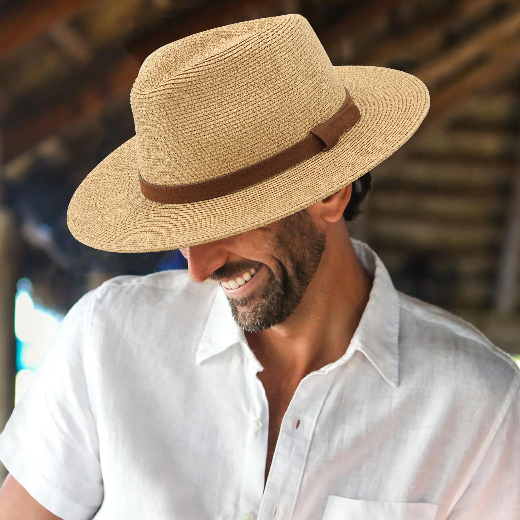 Chapeau Panama d'été, chapeau en paille Panama pour femme et homme, unisexe, chapeau à large bord UPF 50, pliable et tressé intensif
