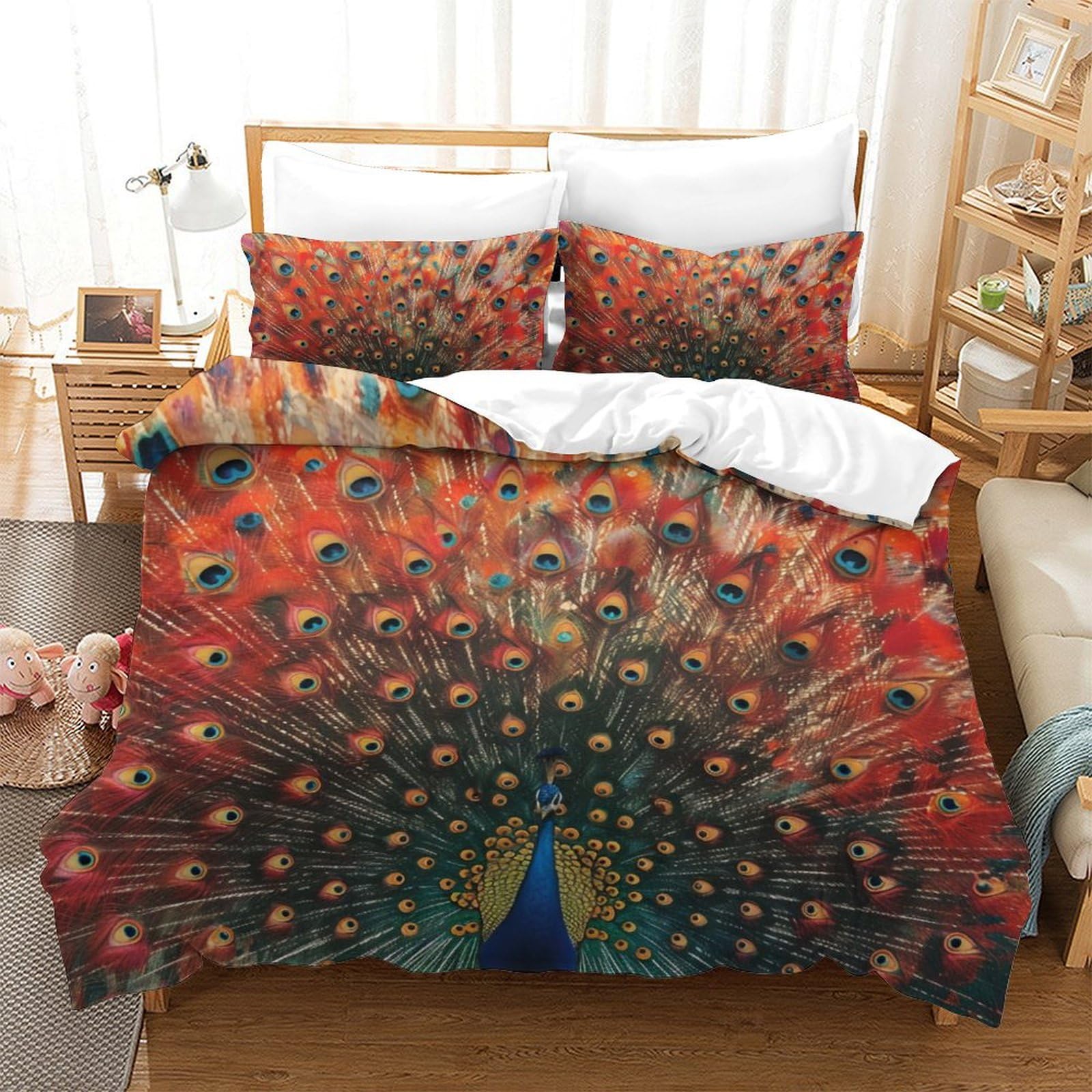 Housse de couette paon 3D double pour chambre enfant 200x200