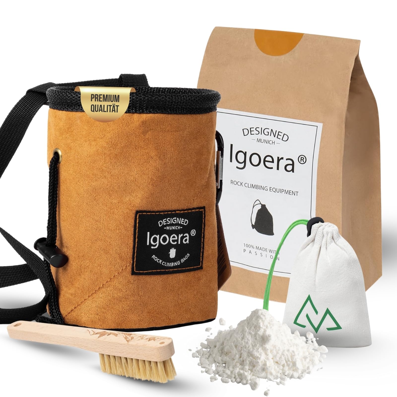 Juego de equipo de escalada original de Igoera con bolsa de tiza, cepillo de boulder y bola de tiza | la combinación perfecta para el máximo placer y seguridad